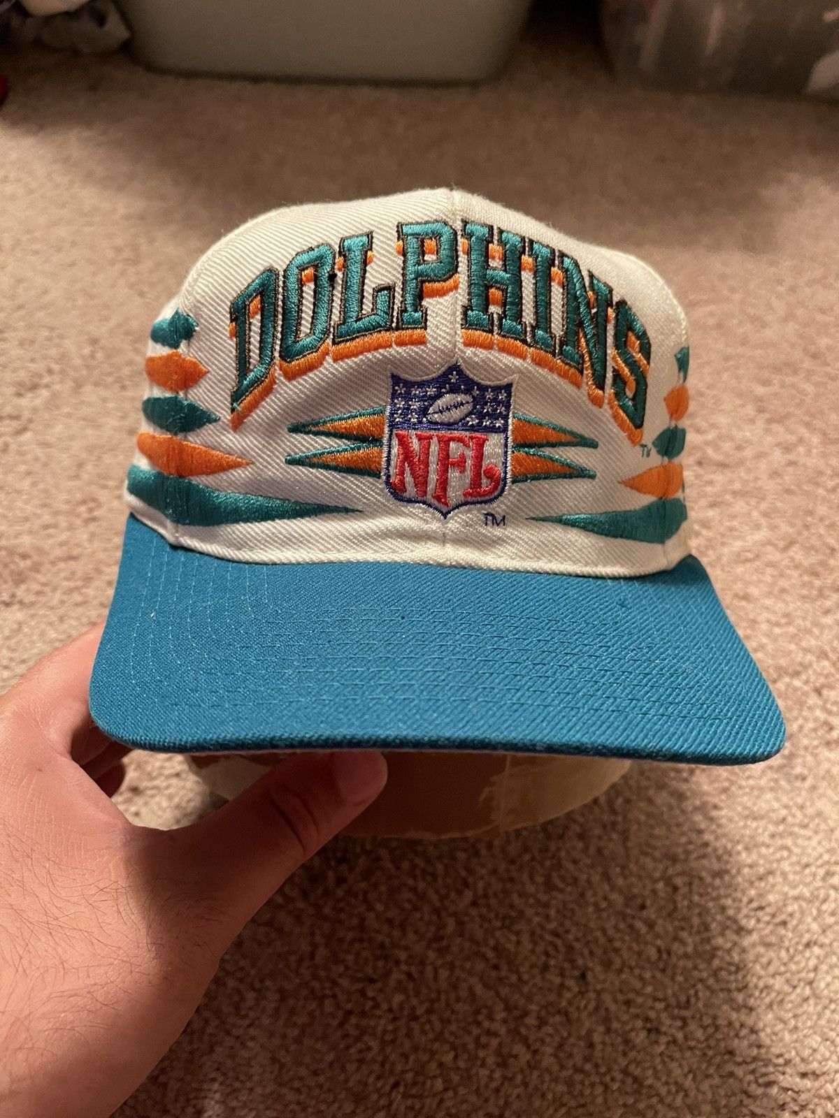 image of Logo Athletic x Nfl Vintage 90's Miami Dolphins Diamond Cut Snapback Script Spike in White Green Or