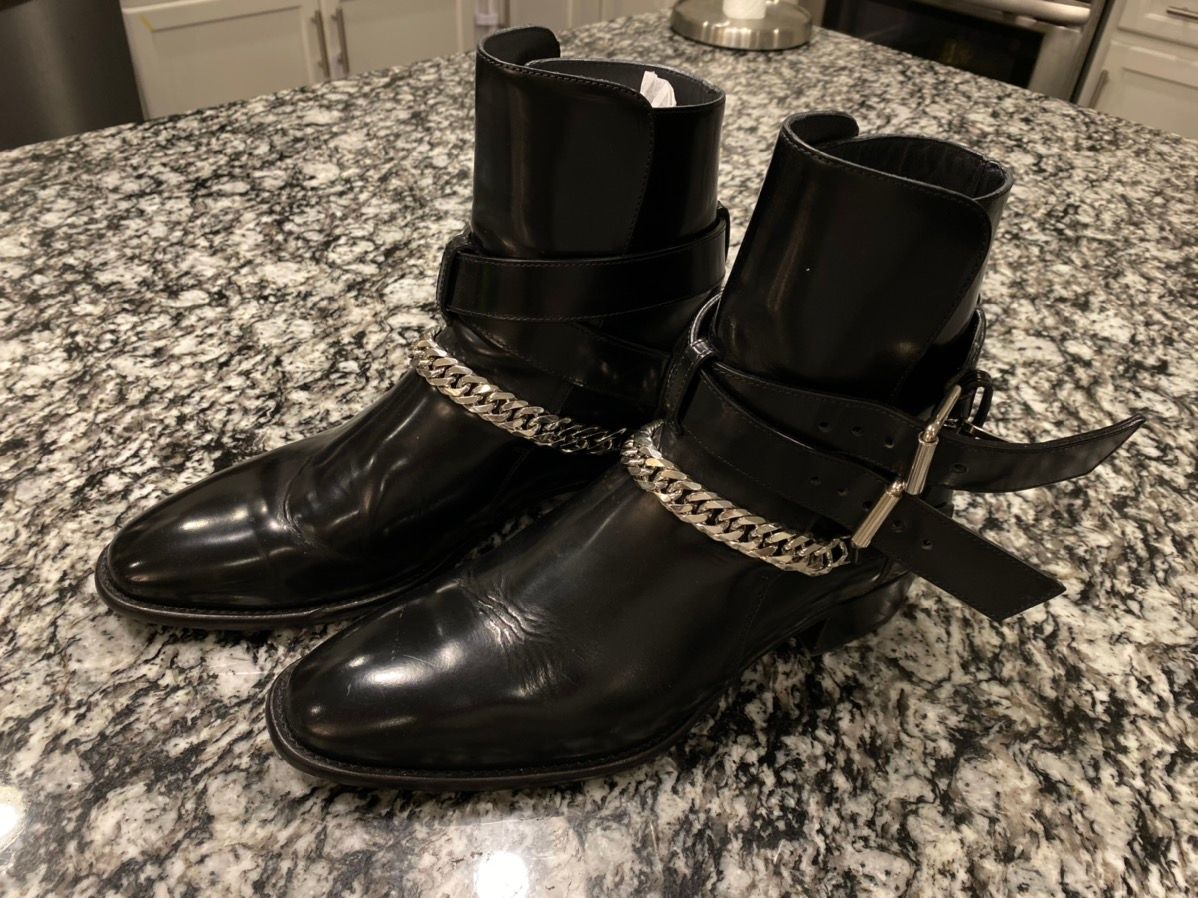 image of Amiri Leather Chain Boots in Black, Men's (Size 10)