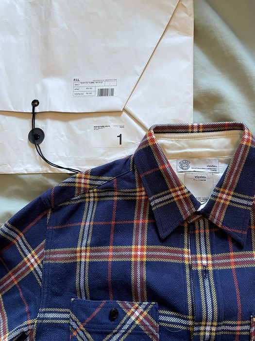 Visvim BLACK ELK FLANNEL GIZA NAVY/YELLOW | Grailed