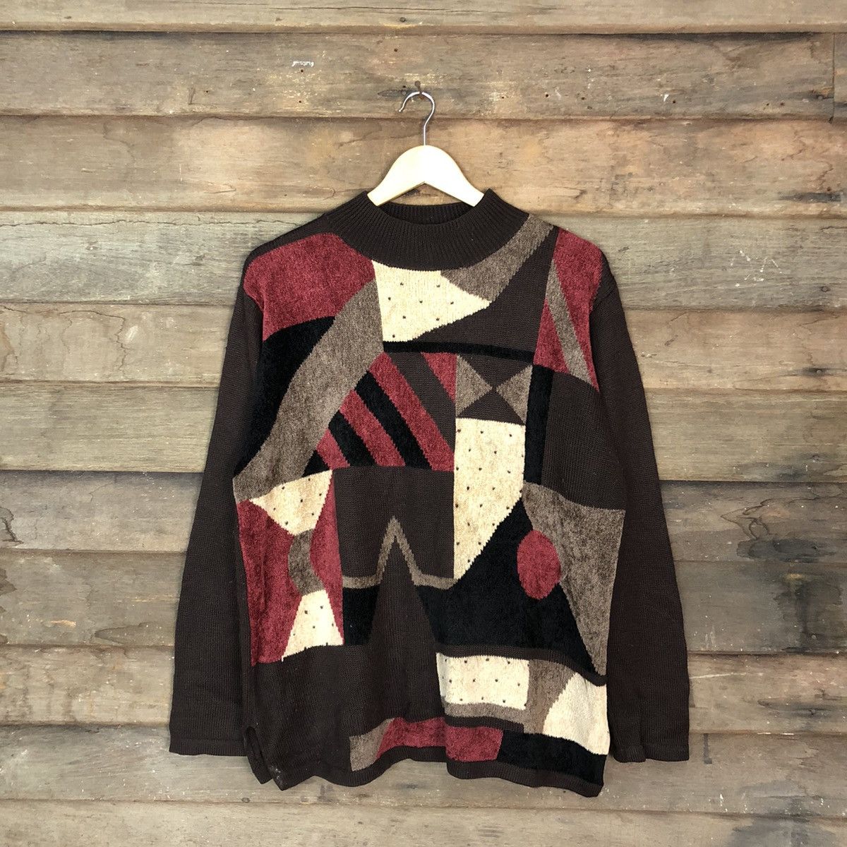 image of Homespun Knitwear Bashecinq Art Patchwork Brown Knitwear 3606, Men's (Size XL)