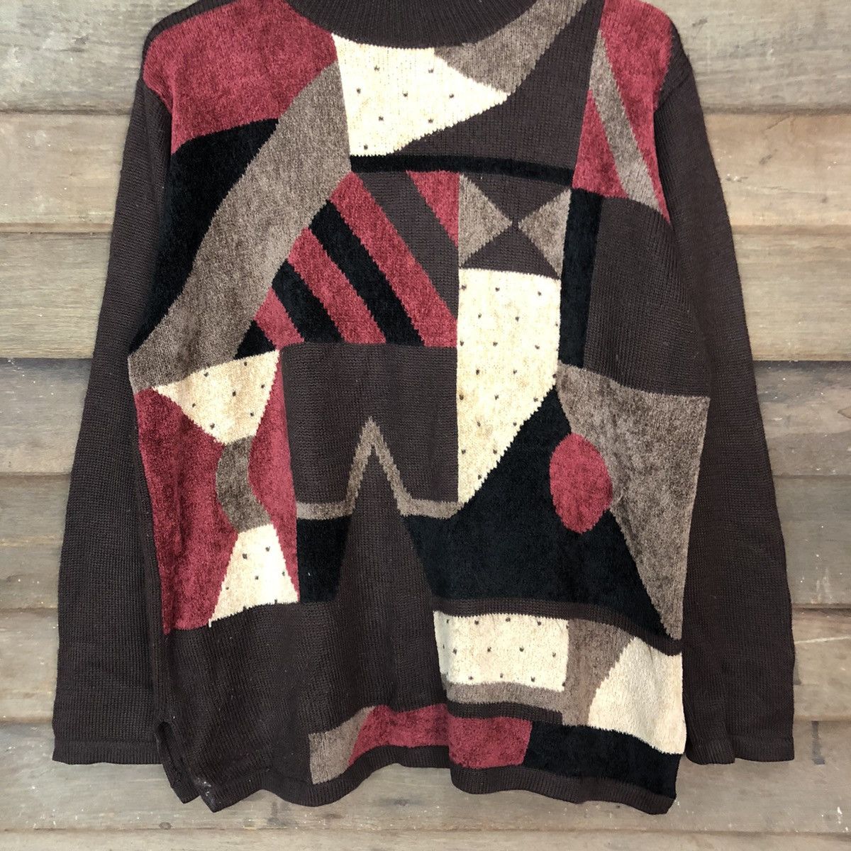 Homespun Knitwear Bashecinq art patchwork brown Knitwear #3606 Size US XL / EU 56 / 4 - 8 Thumbnail