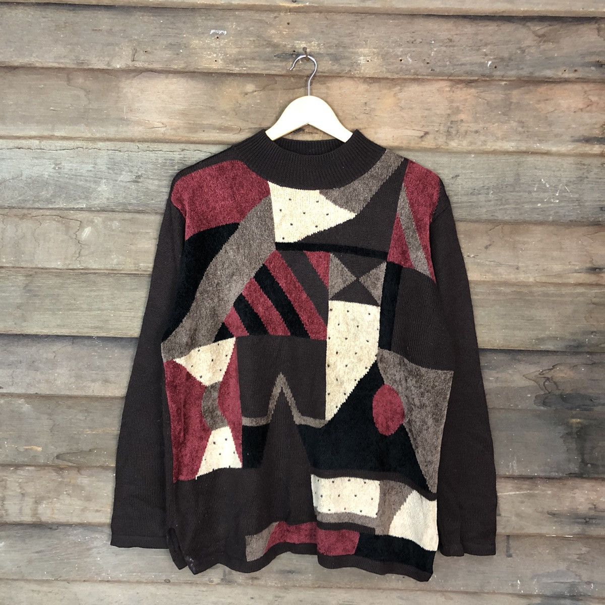 Homespun Knitwear Bashecinq art patchwork brown Knitwear #3606 Size US XL / EU 56 / 4 - 3 Thumbnail