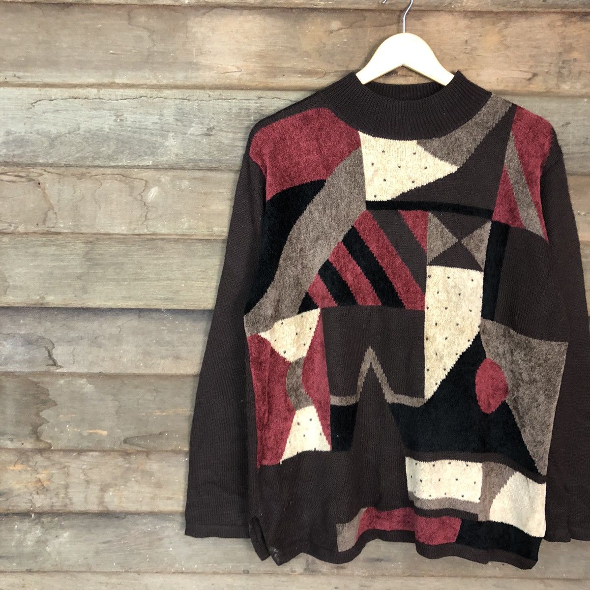 Homespun Knitwear Bashecinq art patchwork brown Knitwear #3606 Size US XL / EU 56 / 4 - 7 Thumbnail