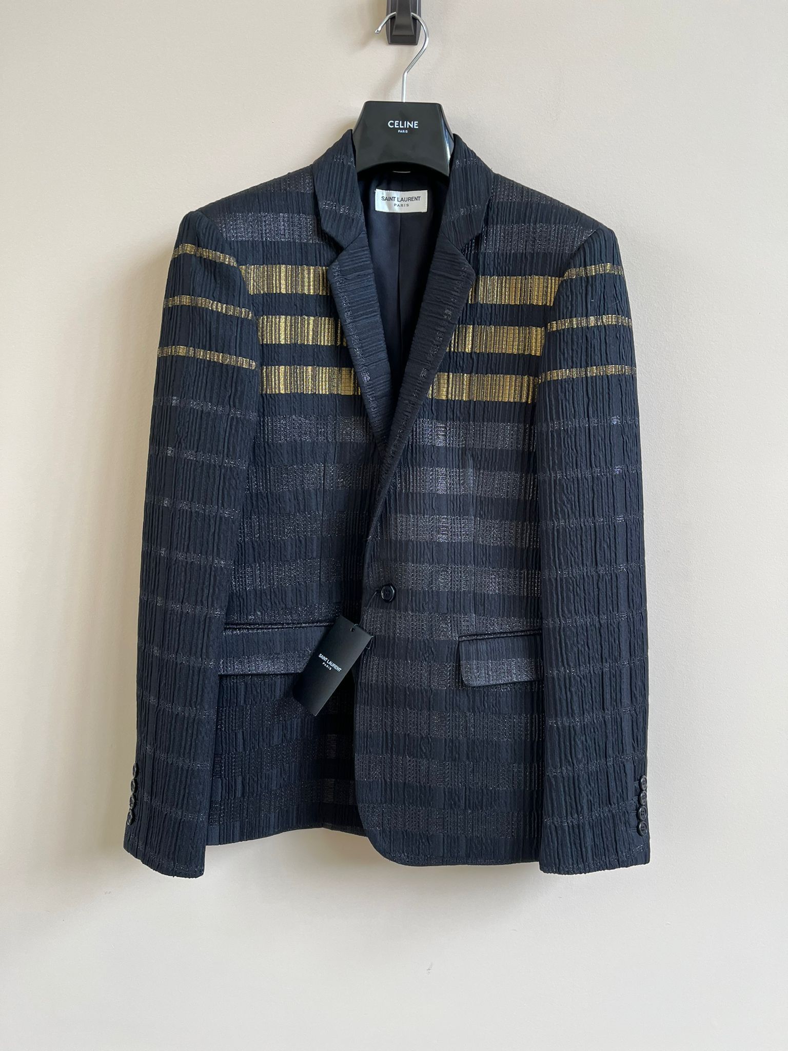 Saint Laurent Paris Blazer Coat in Noir with Golden Lines on Front Size US M / EU 48-50 / 2 - 3 Thumbnail