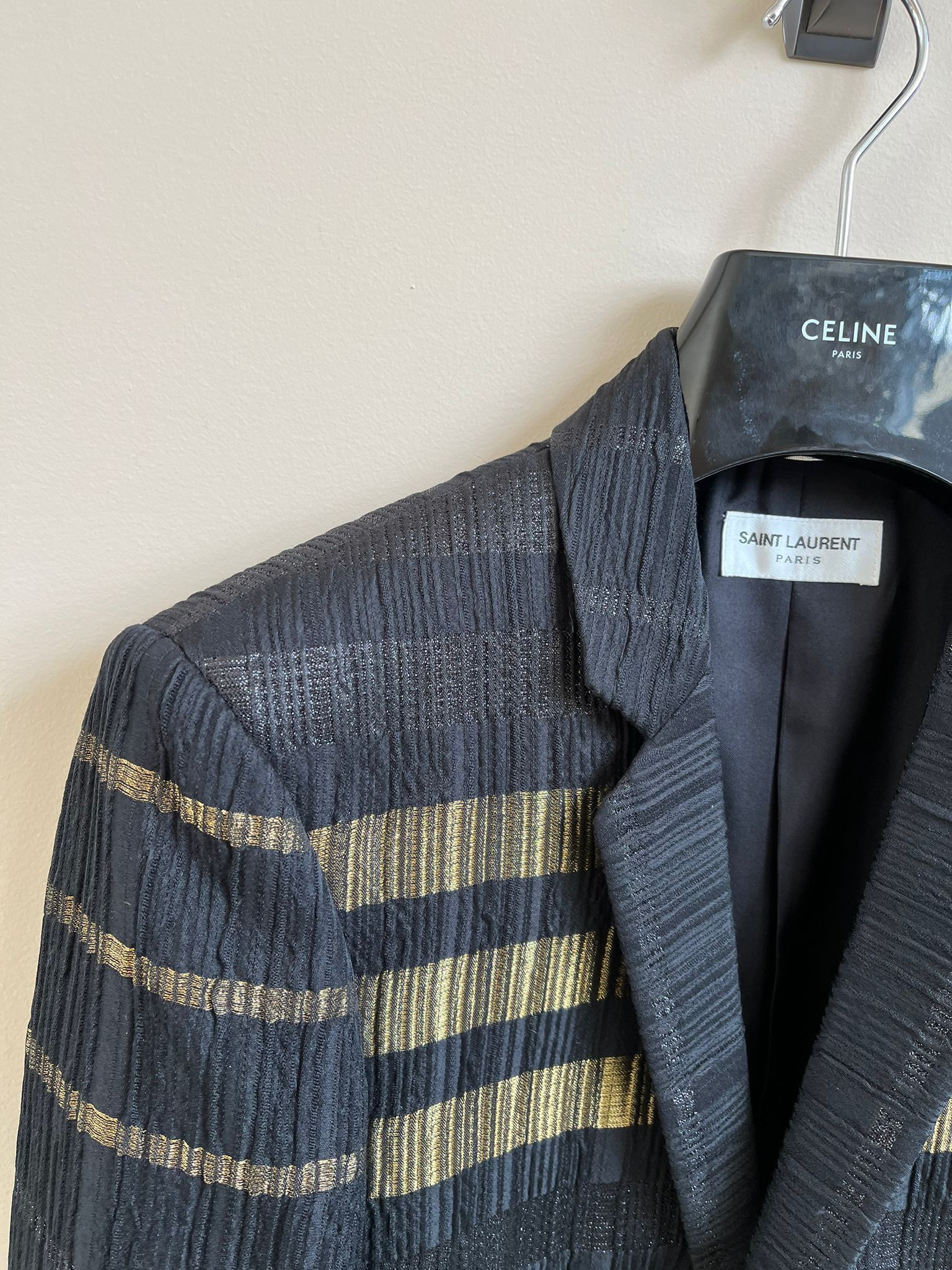 Saint Laurent Paris Blazer Coat in Noir with Golden Lines on Front Size US M / EU 48-50 / 2 - 9 Thumbnail