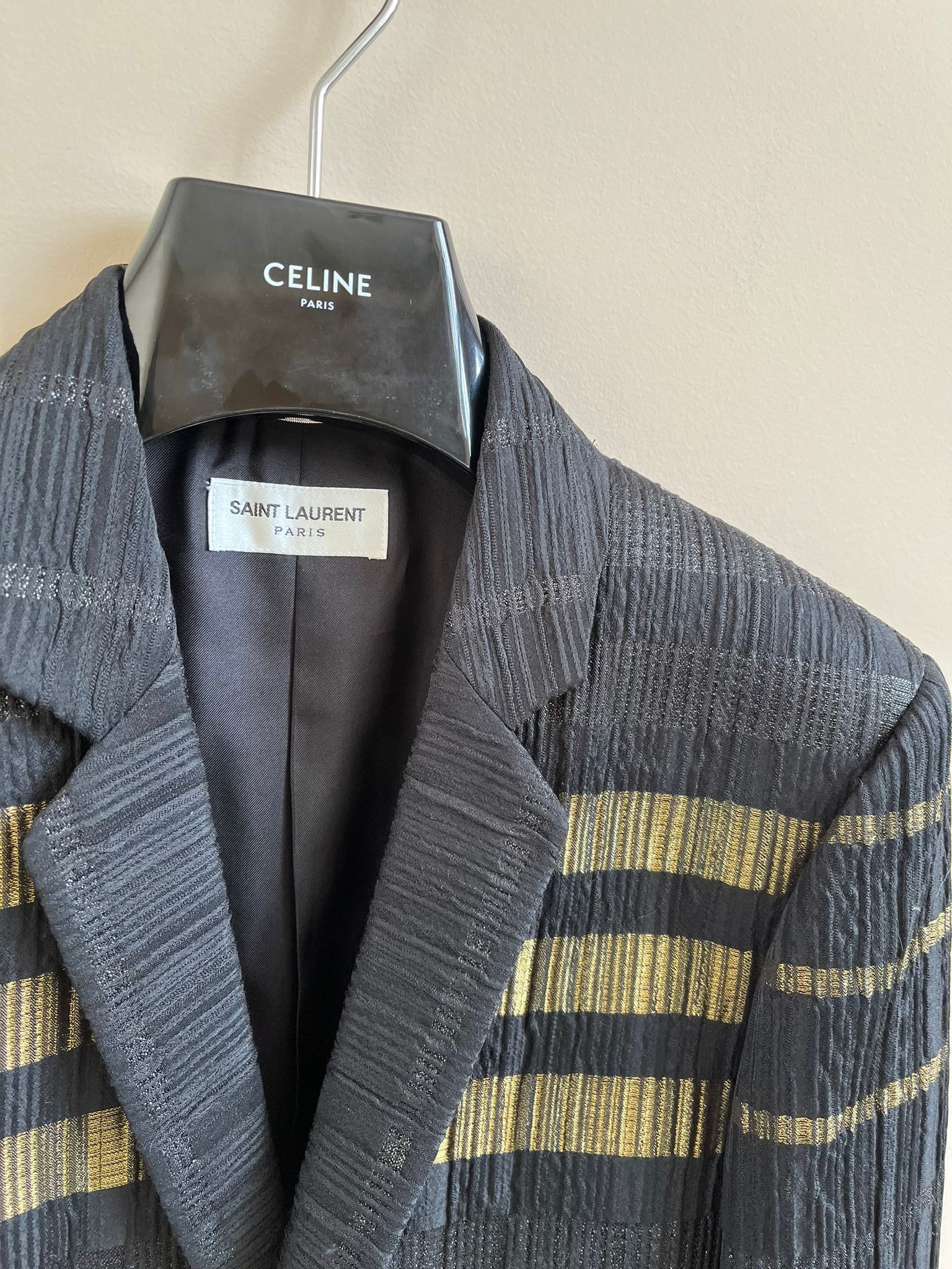 Saint Laurent Paris Blazer Coat in Noir with Golden Lines on Front Size US M / EU 48-50 / 2 - 8 Thumbnail