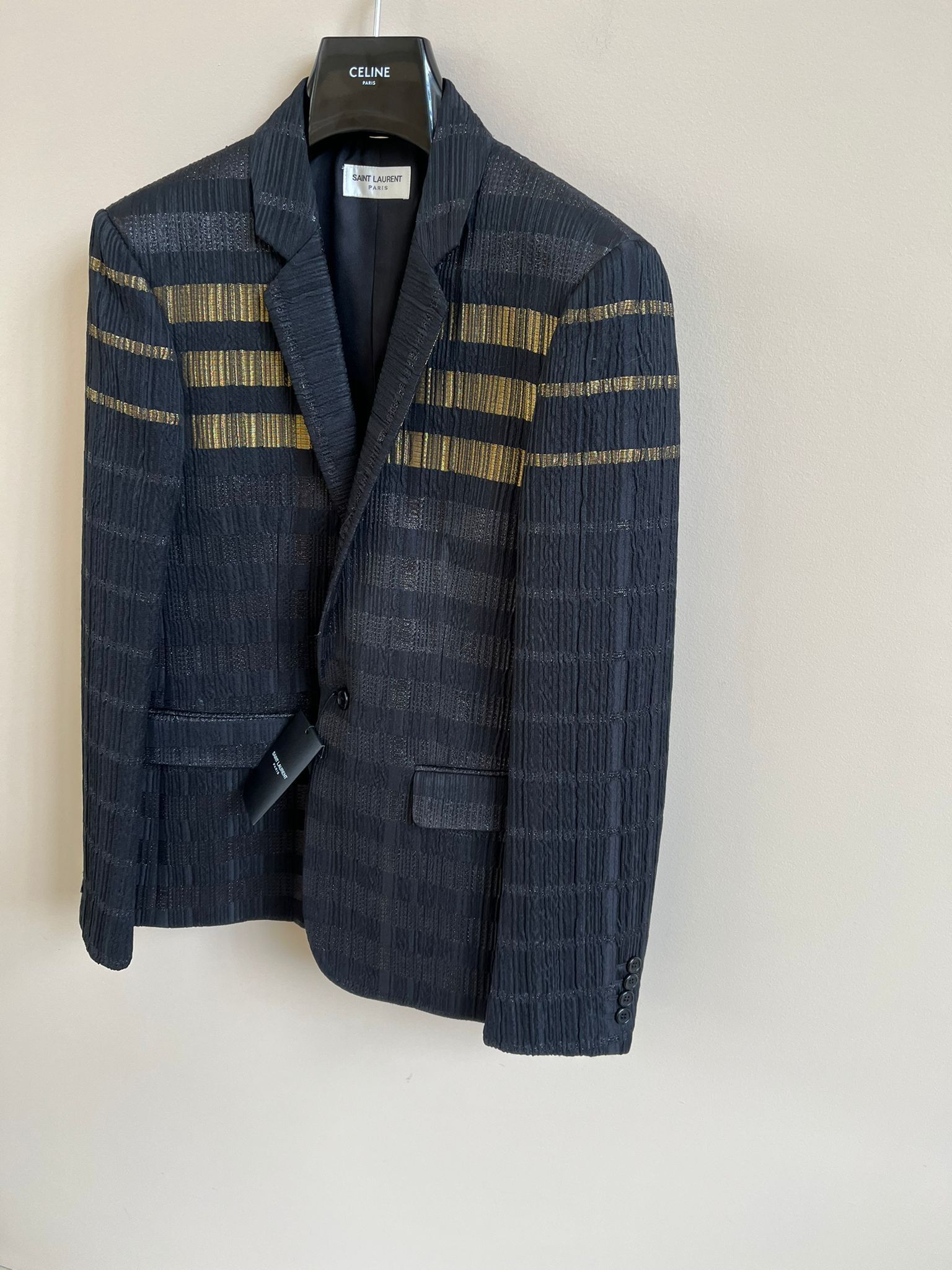 Saint Laurent Paris Blazer Coat in Noir with Golden Lines on Front Size US M / EU 48-50 / 2 - 5 Thumbnail