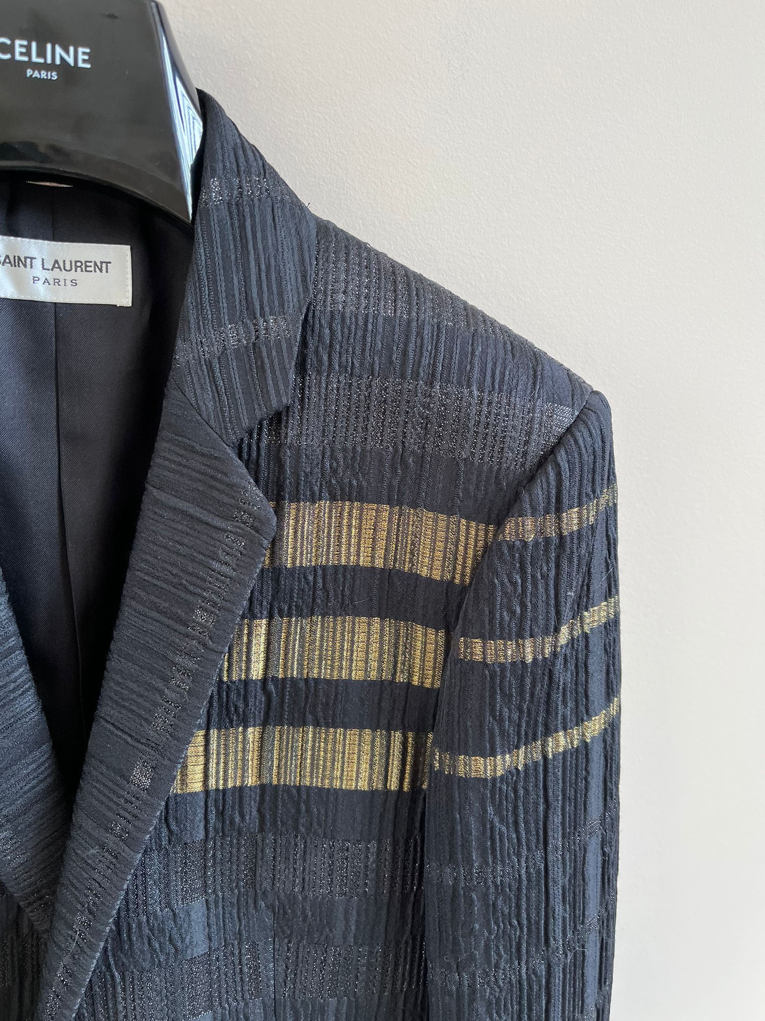 Saint Laurent Paris Blazer Coat in Noir with Golden Lines on Front Size US M / EU 48-50 / 2 - 7 Thumbnail