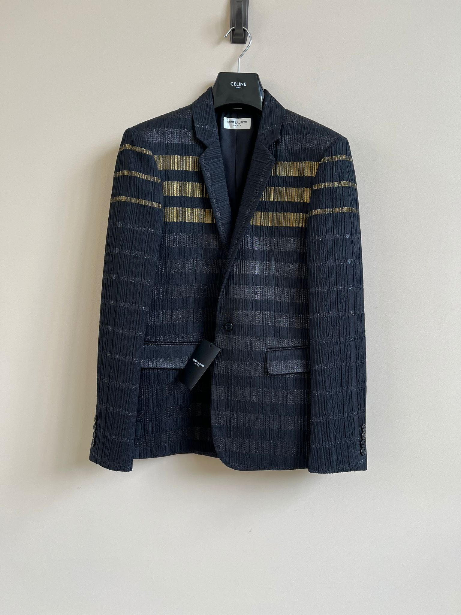Saint Laurent Paris Blazer Coat in Noir with Golden Lines on Front Size US M / EU 48-50 / 2 - 1 Thumbnail