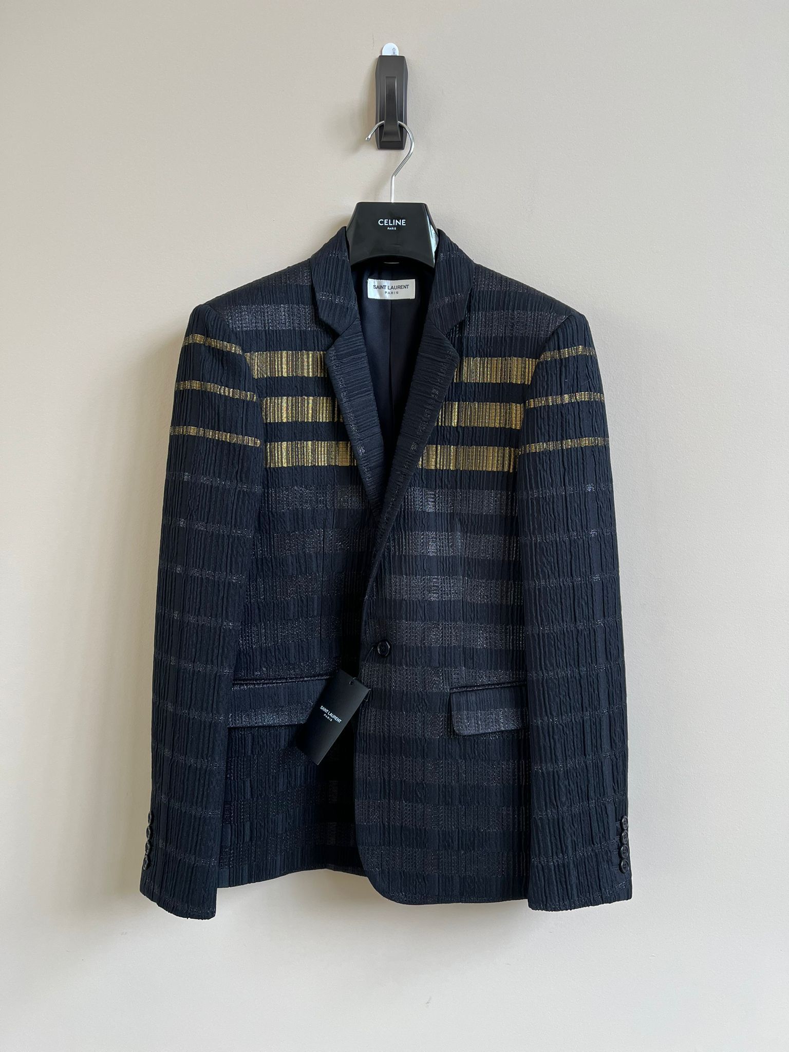 Saint Laurent Paris Blazer Coat in Noir with Golden Lines on Front Size US M / EU 48-50 / 2 - 2 Thumbnail