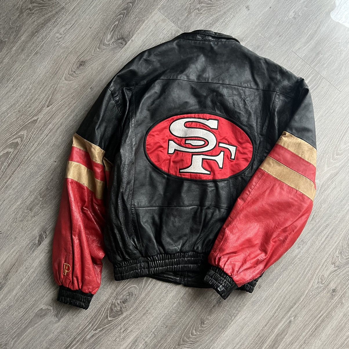 image of Vintage San Francisco 49Ers Pro Player Leather Jacket 90's in Black, Men's (Size Large)