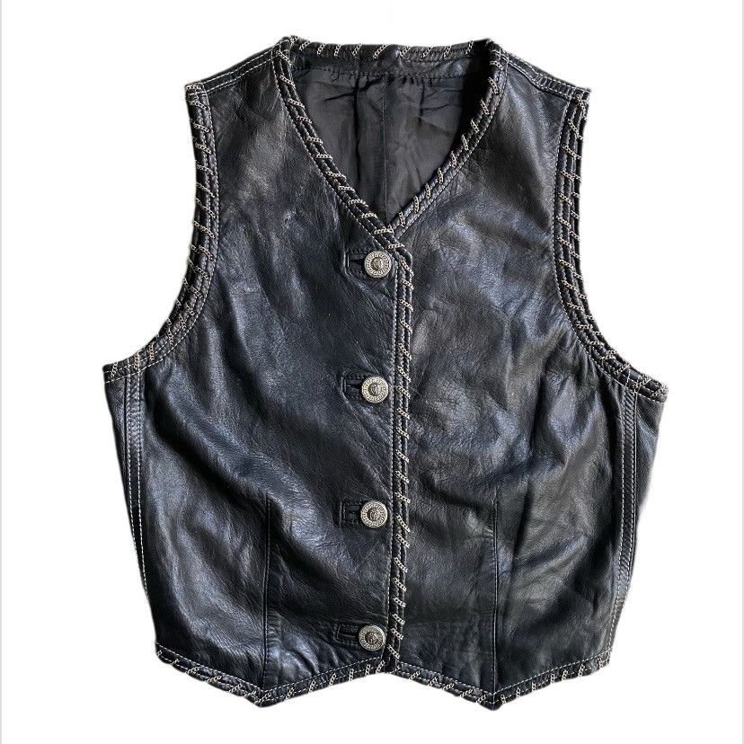 image of Gianni Versace x Versace Vintage Fw93 Chain Stitch Leather Vest in Black, Women's (Size Small)