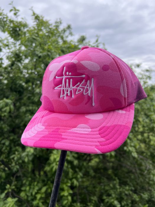 Bape Bape Stussy Trucker Hat Pink | Grailed