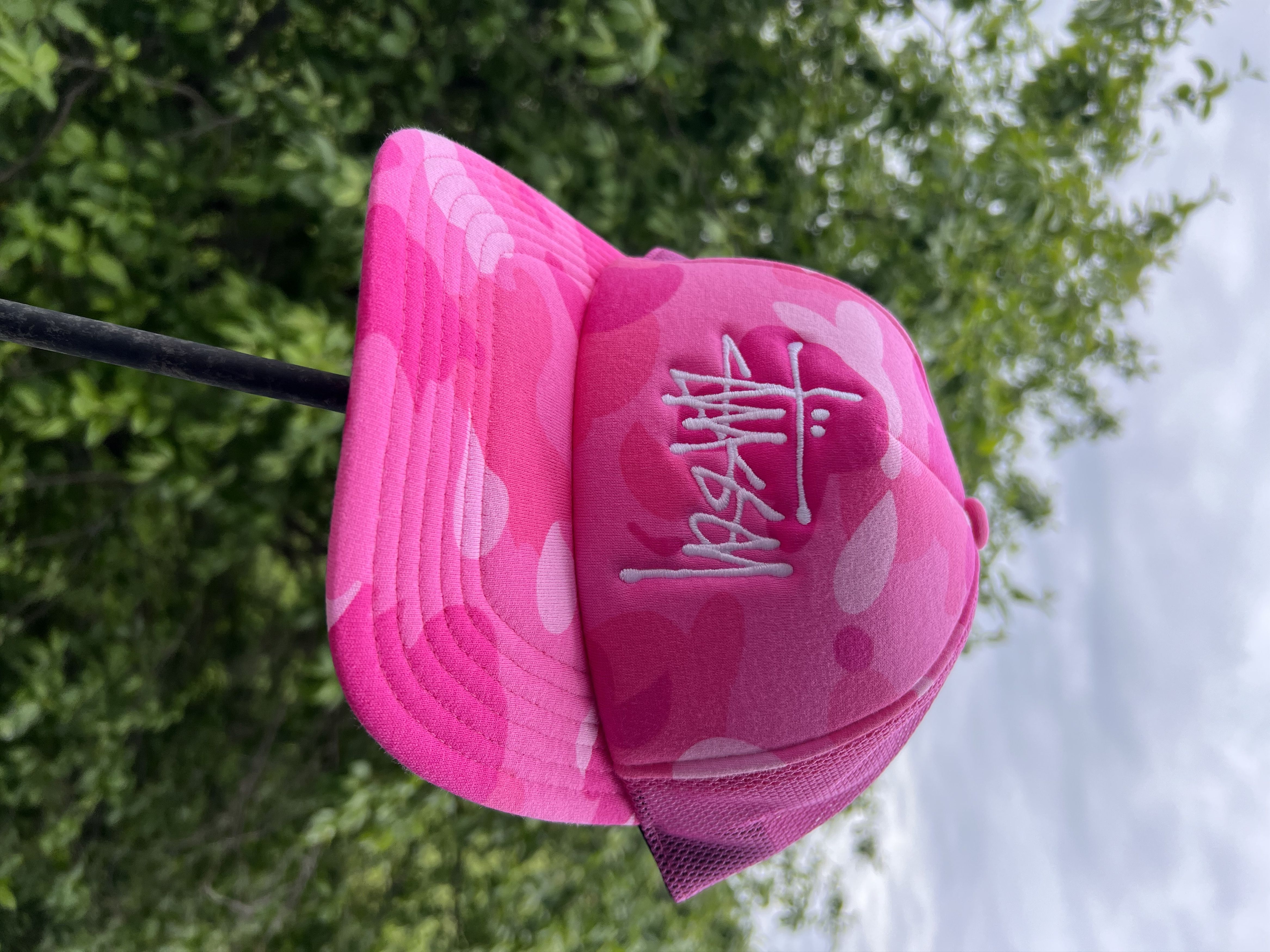 image of Bape Stussy Trucker Hat Pink, Men's