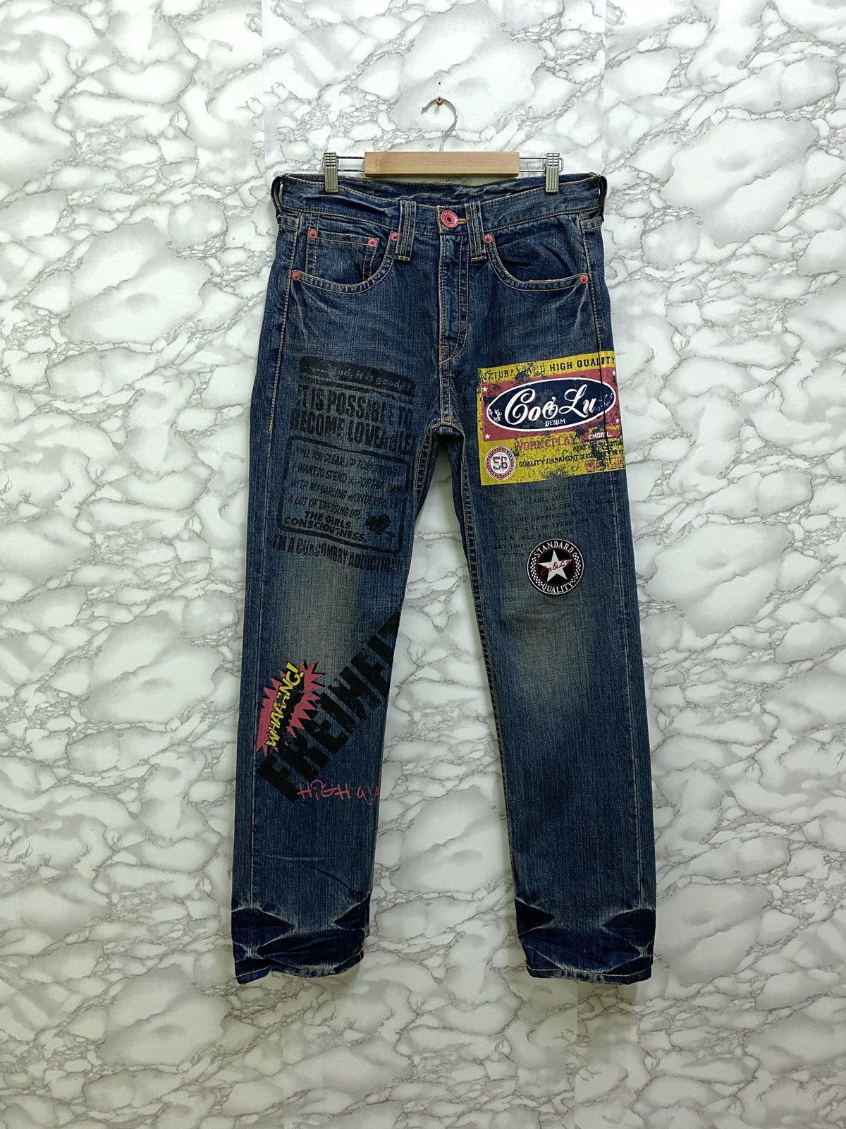 Image of 20471120 Japanese Co & Lu Hysteric Style Patches Denim Pants in Blue, Men's (Size 31)