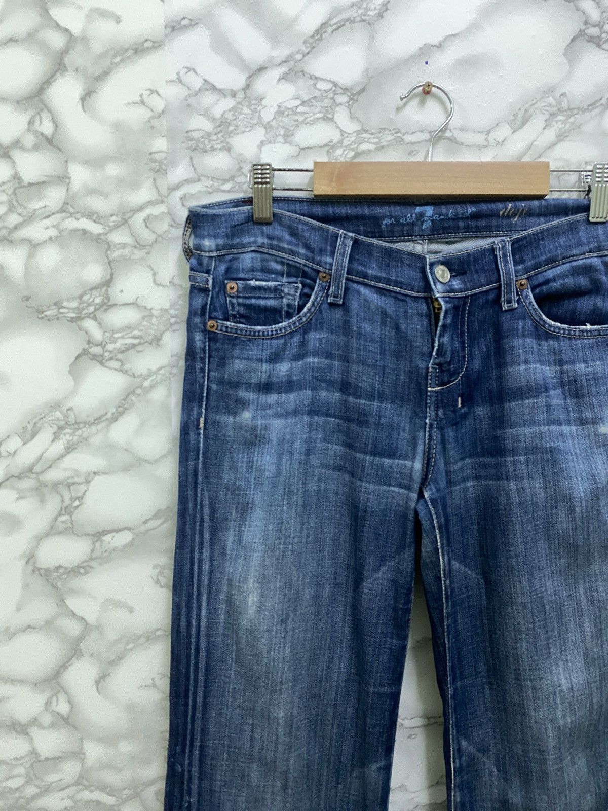 7 For All Mankind × Vintage VTG 7 ALL FOR MANKIND BOOTCUT FLARED DISTRESSED DENIM Size US 29 - 4 Thumbnail