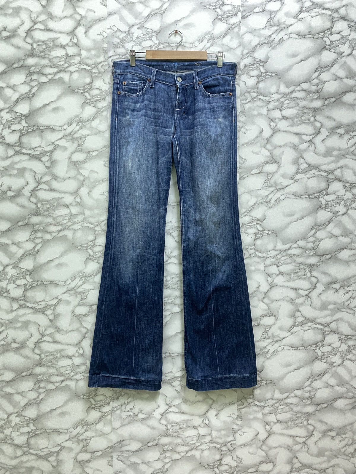 image of 7 For All Mankind x Distressed Denim VTG 7 All For Mankind Bootcut Flared Distressed Denim in Blue 