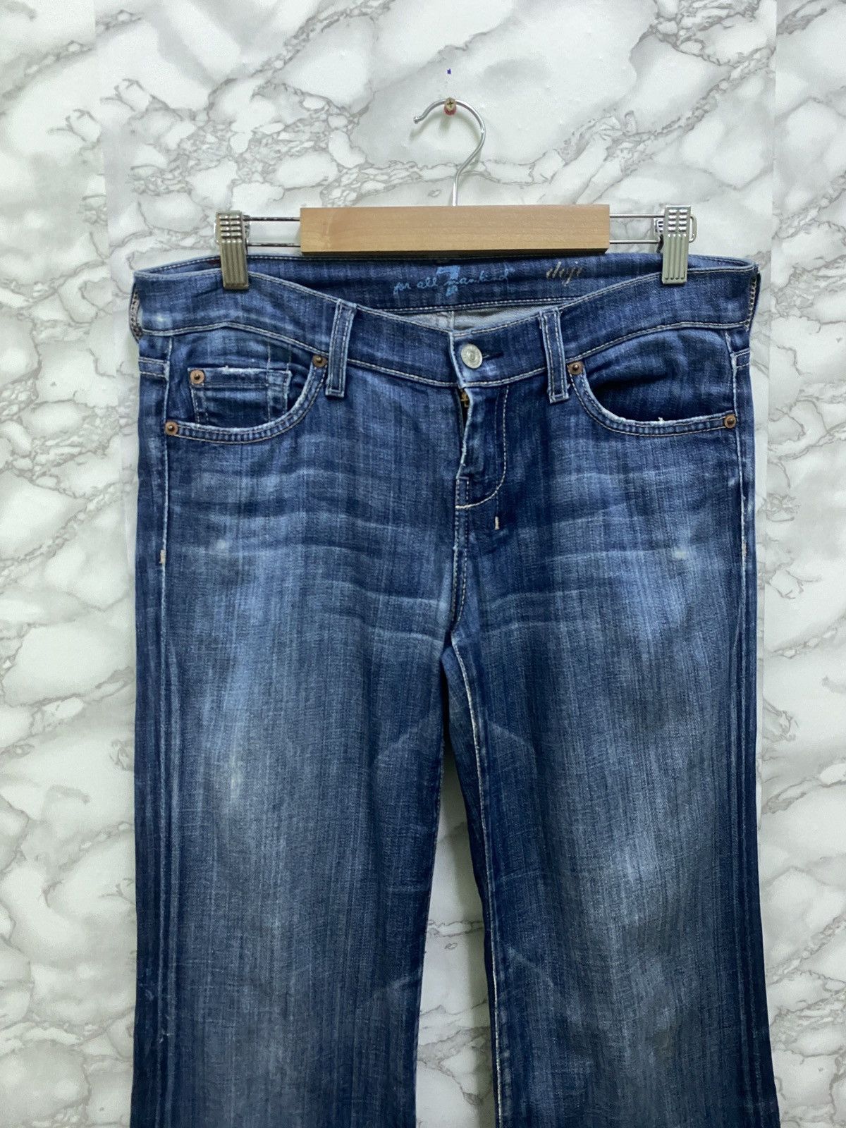 7 For All Mankind × Vintage VTG 7 ALL FOR MANKIND BOOTCUT FLARED DISTRESSED DENIM Size US 29 - 3 Thumbnail