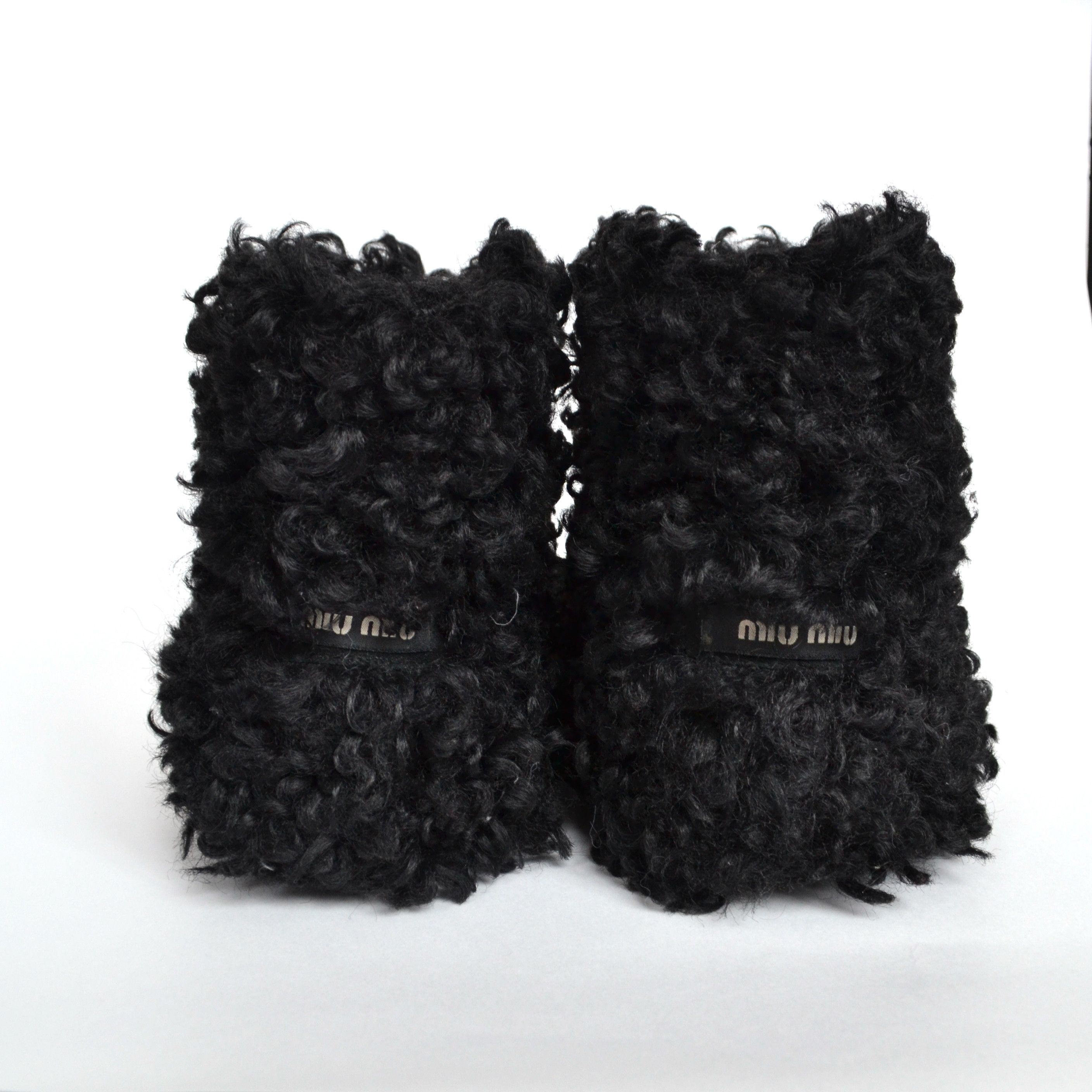 Miu Miu MIU MIU Boots Faux Fur Ankle Shoes Black Logo PRADA Size US 7 / IT 37 - 5 Thumbnail