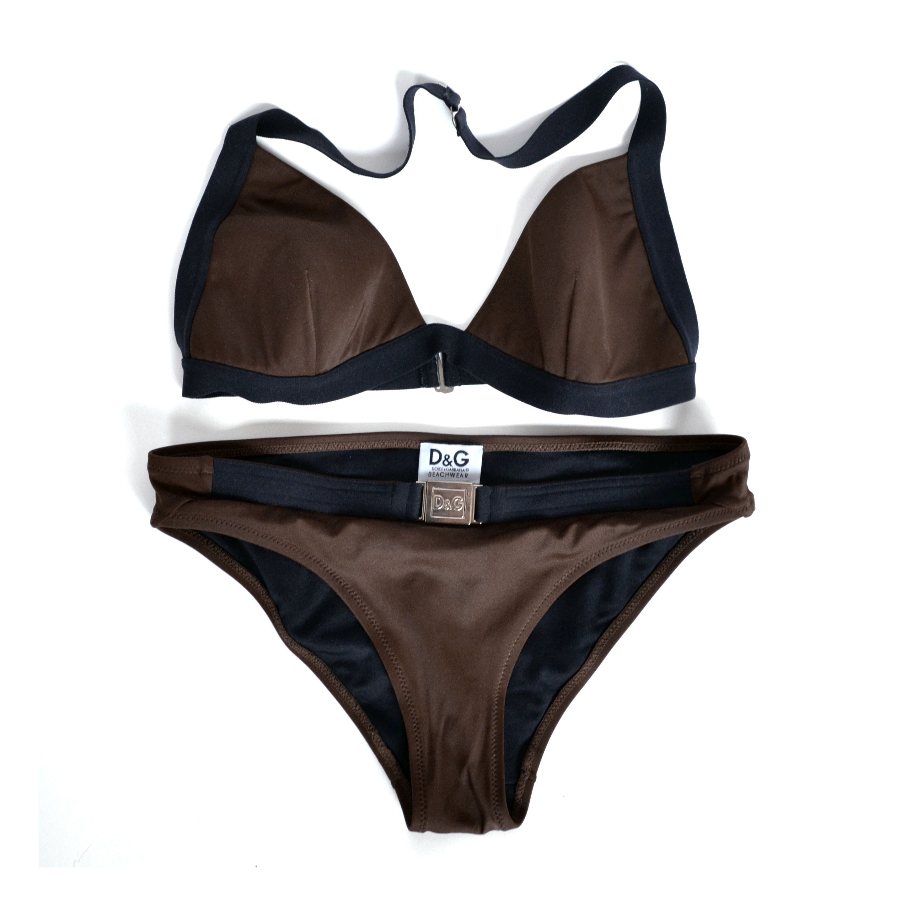 Chocolate x Dolce Gabbana Bikini Swimsuit D&g Black Bikini Bra Logo in Brown, Women's