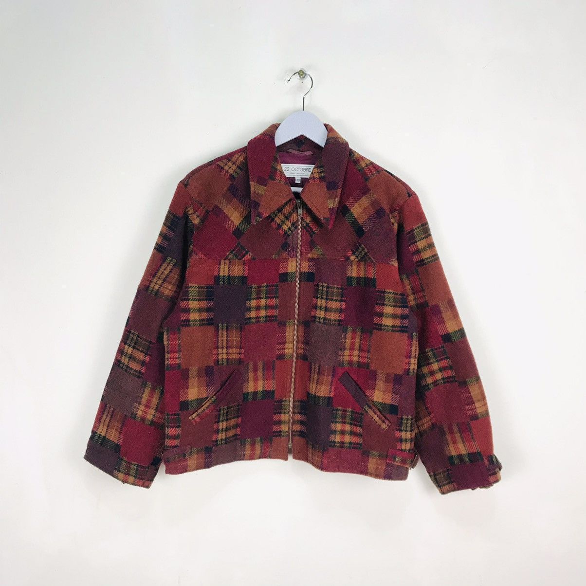 image of Cashmere Wool Designer 22 Octobre Paris Patchwork Wool Jacket Japan, Men's (Size Medium)