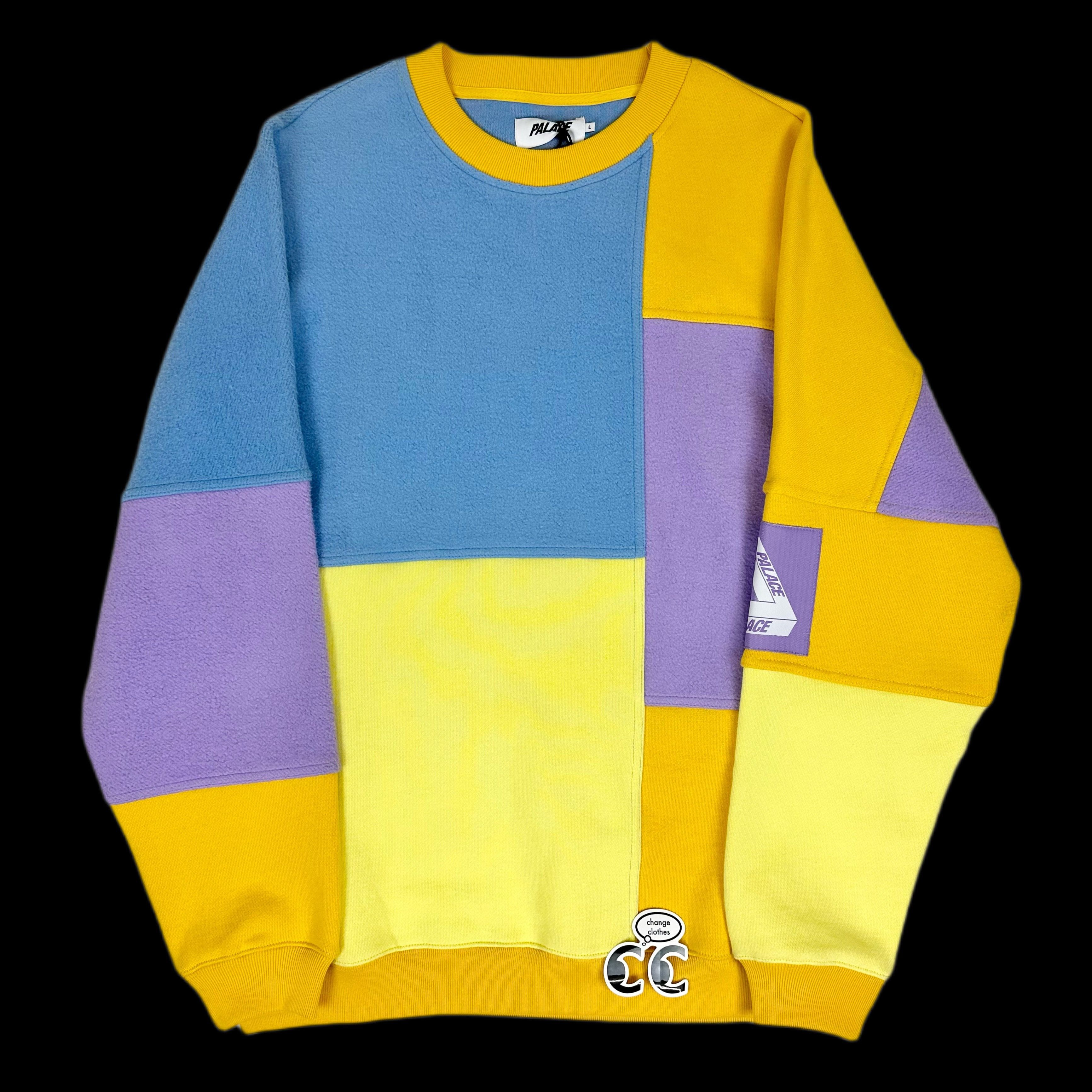 image of Palace Colourblock Crewneck Lilac Patch Ya Life Up Yellow, Men's (Size XL)