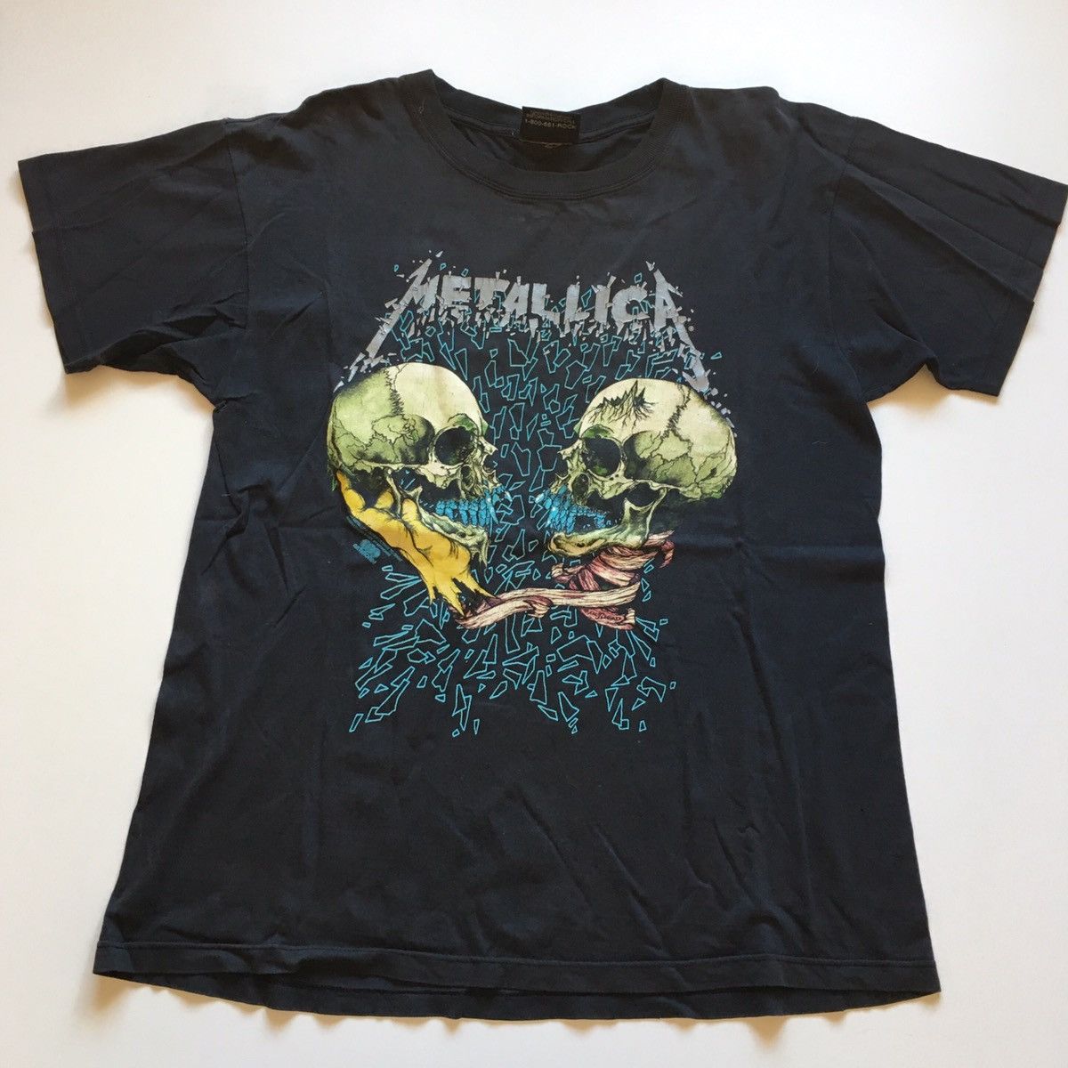 image of 90's Metallica Album Art Graphic T Shirt Faded Black, Men's (Size Large)