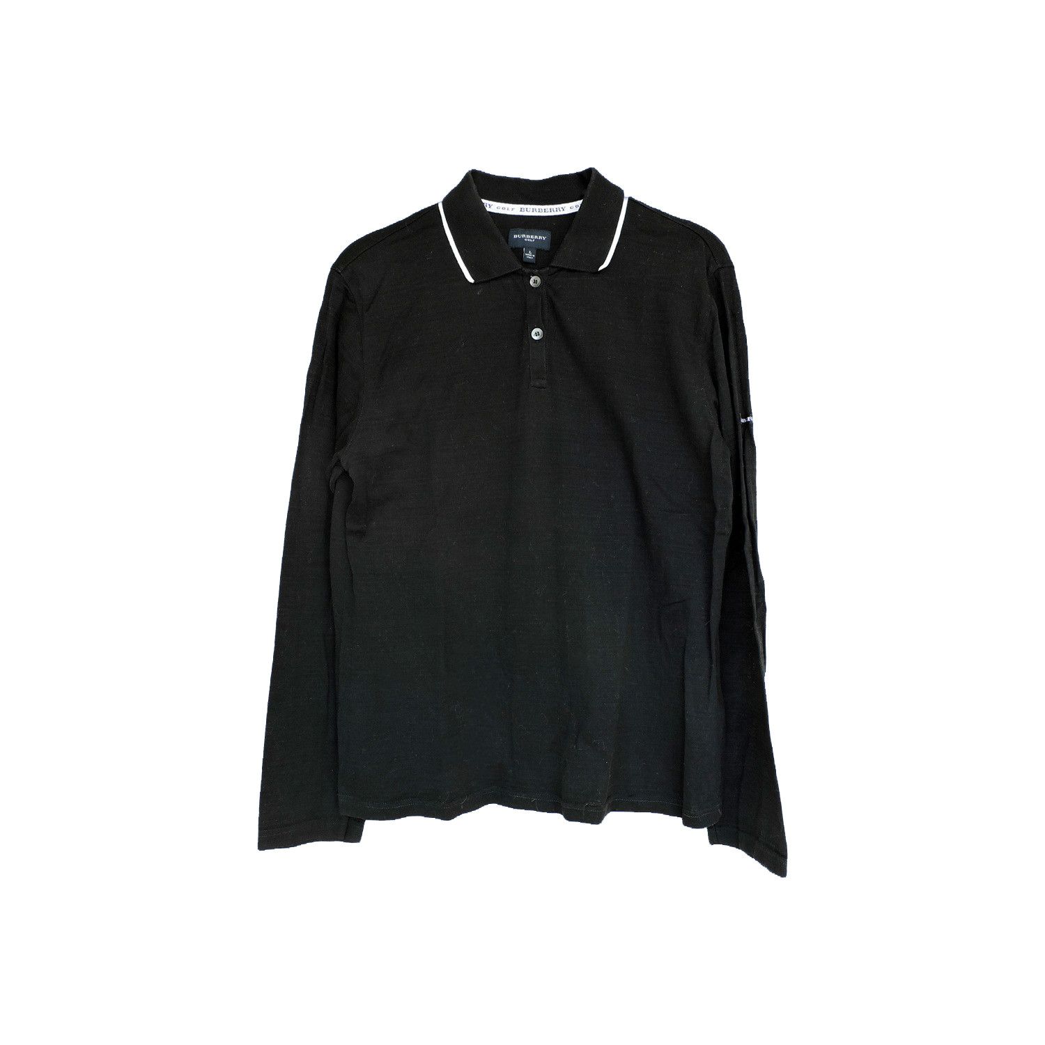 image of Burberry Golf Long Sleeve Polo's in Black, Men's (Size Large)