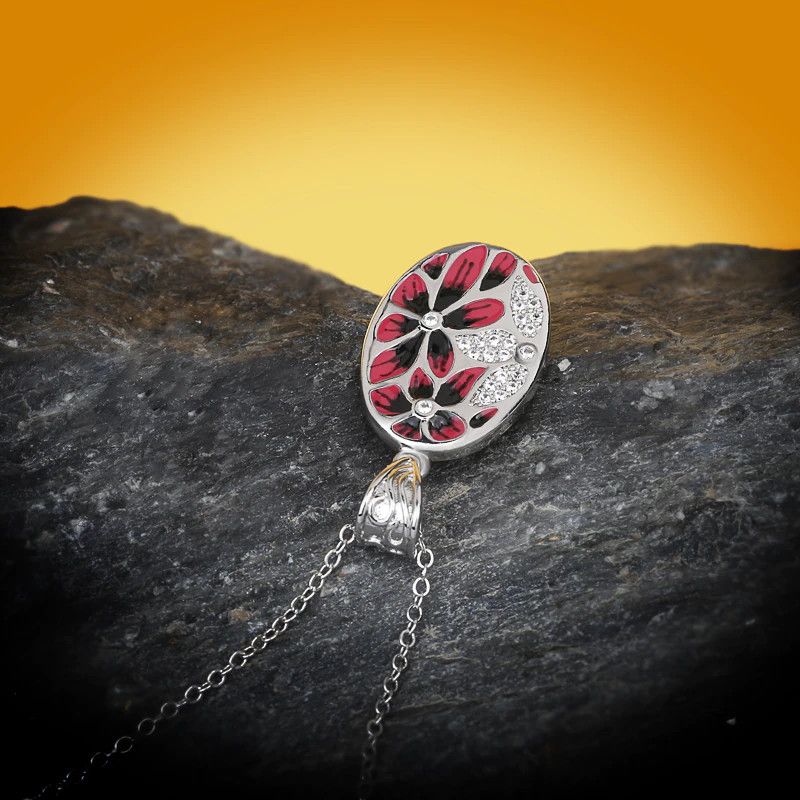 Jewelry Red Flower Epoxy Pendant Necklace Size ONE SIZE - 2 Thumbnail