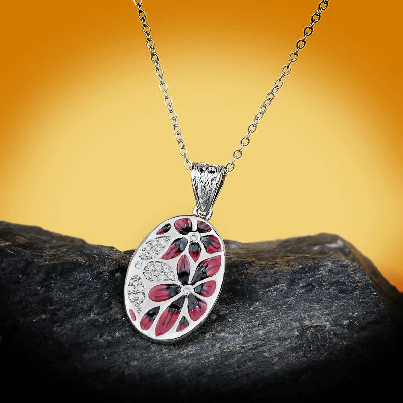 Jewelry Red Flower Epoxy Pendant Necklace Size ONE SIZE - 3 Thumbnail