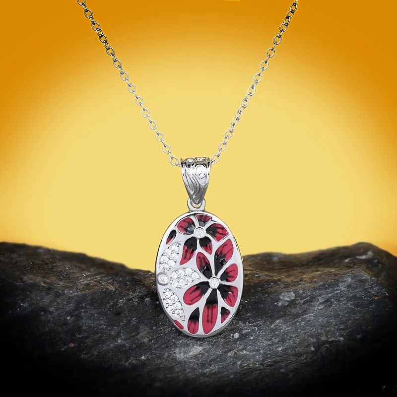 Jewelry Red Flower Epoxy Pendant Necklace Size ONE SIZE - 1 Thumbnail