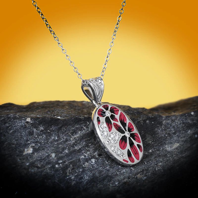 Jewelry Red Flower Epoxy Pendant Necklace Size ONE SIZE - 4 Thumbnail