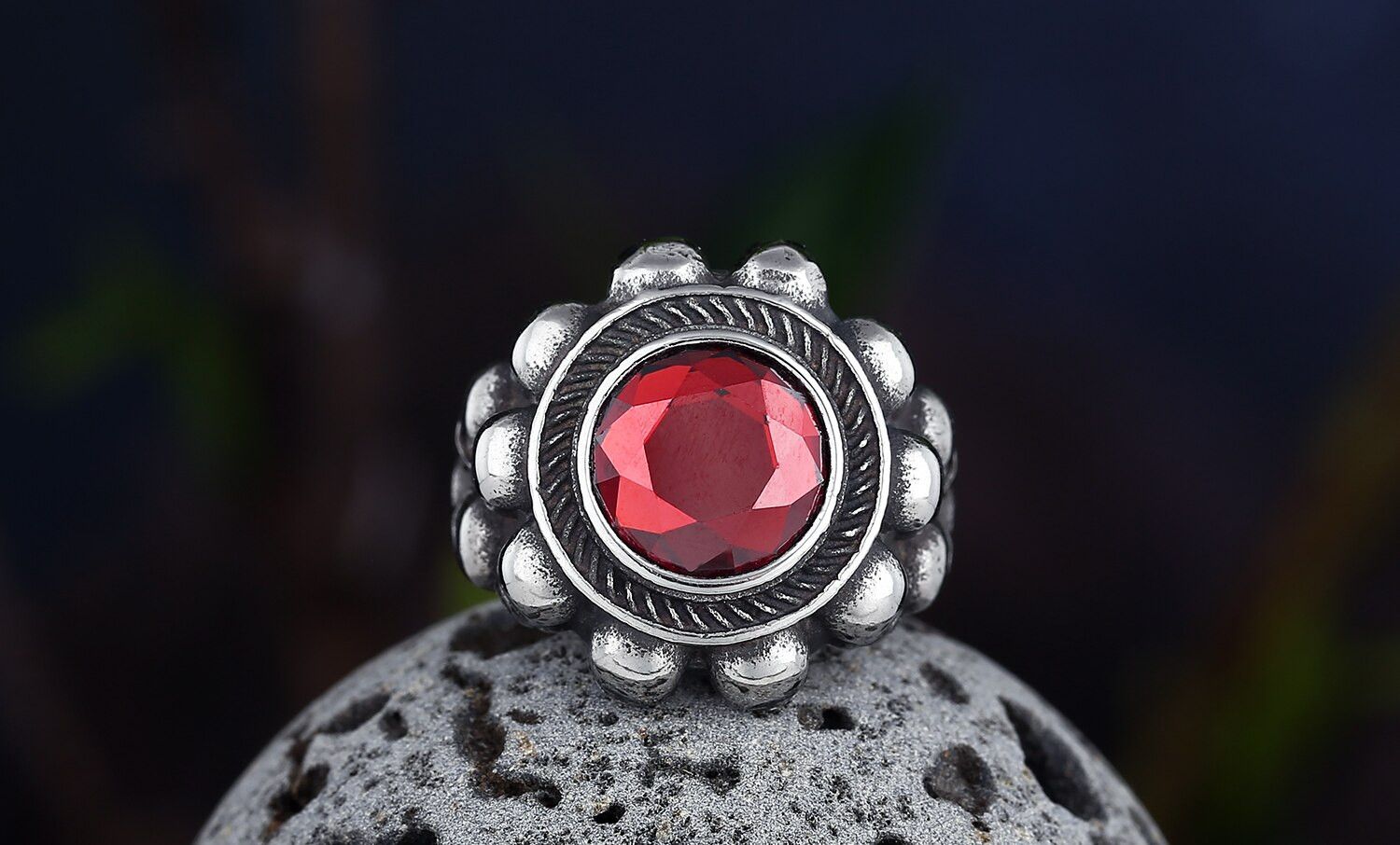 Jewelry Red Stone Ring Size ONE SIZE - 3 Thumbnail