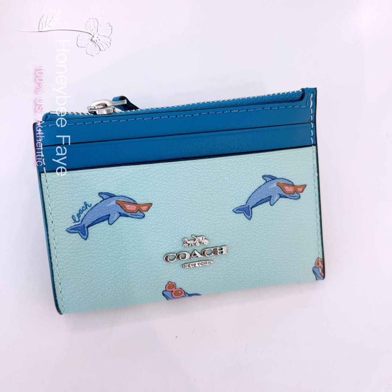 NWT Coach Mini Skinny Id Case With Dolphin Print