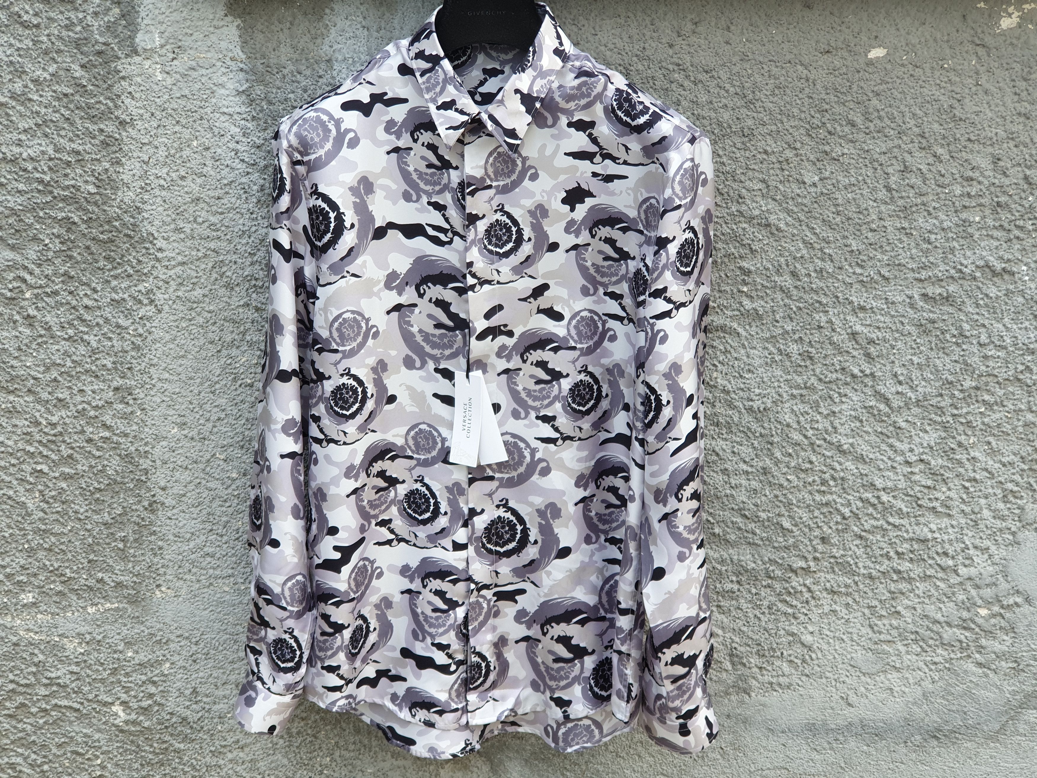 image of Versace Collection Grey Camo Fantasia Baroque Print Silk, Men's (Size Small)