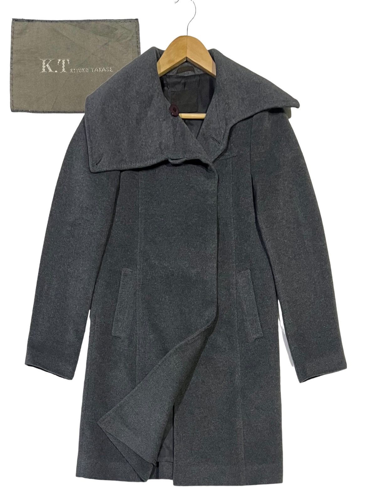 image of Archival Clothing Vintage K.t Kiyoko Takase Wool High Collar Coats Jacket in Grey, Women's (Size Sm