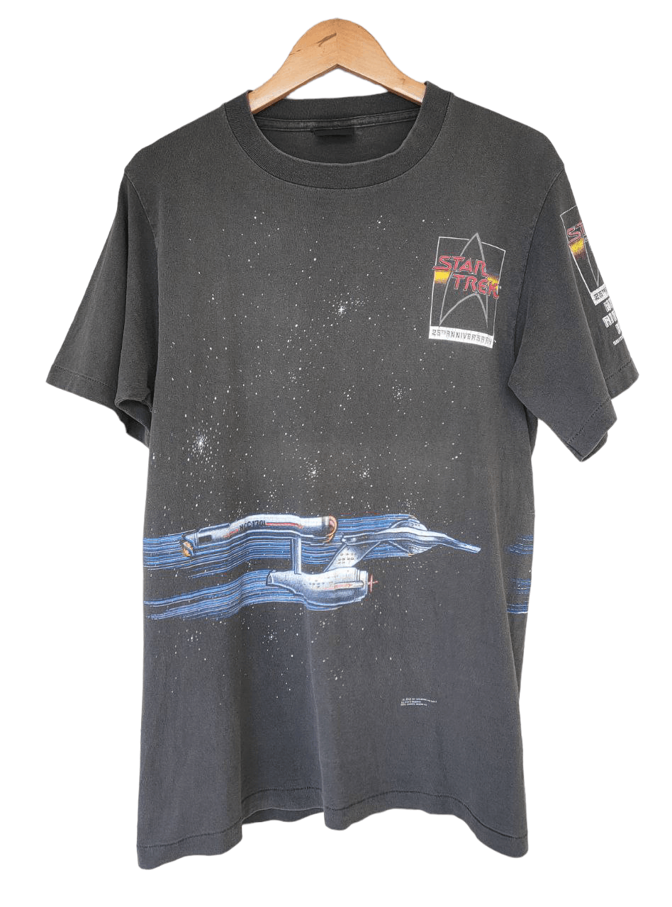 image of Movie x Star Wars 1991 VTG 25Th Anniversary Star Trek Faded T in Faded Black, Men's (Size Small)