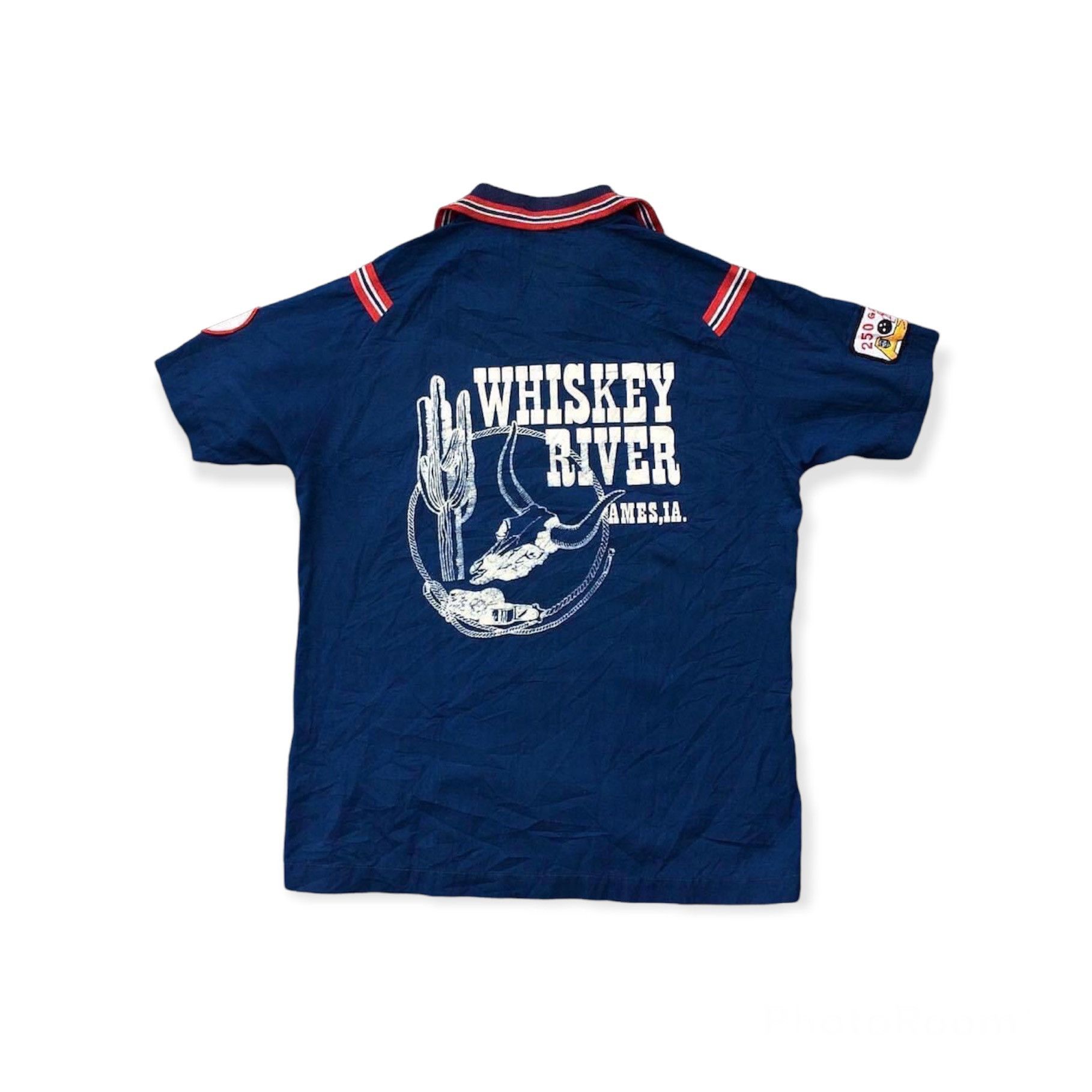 image of Rockability x Seditionaries Vintage Hilton Whiskey River Bowling Shirt in Blue, Men's (Size Small)