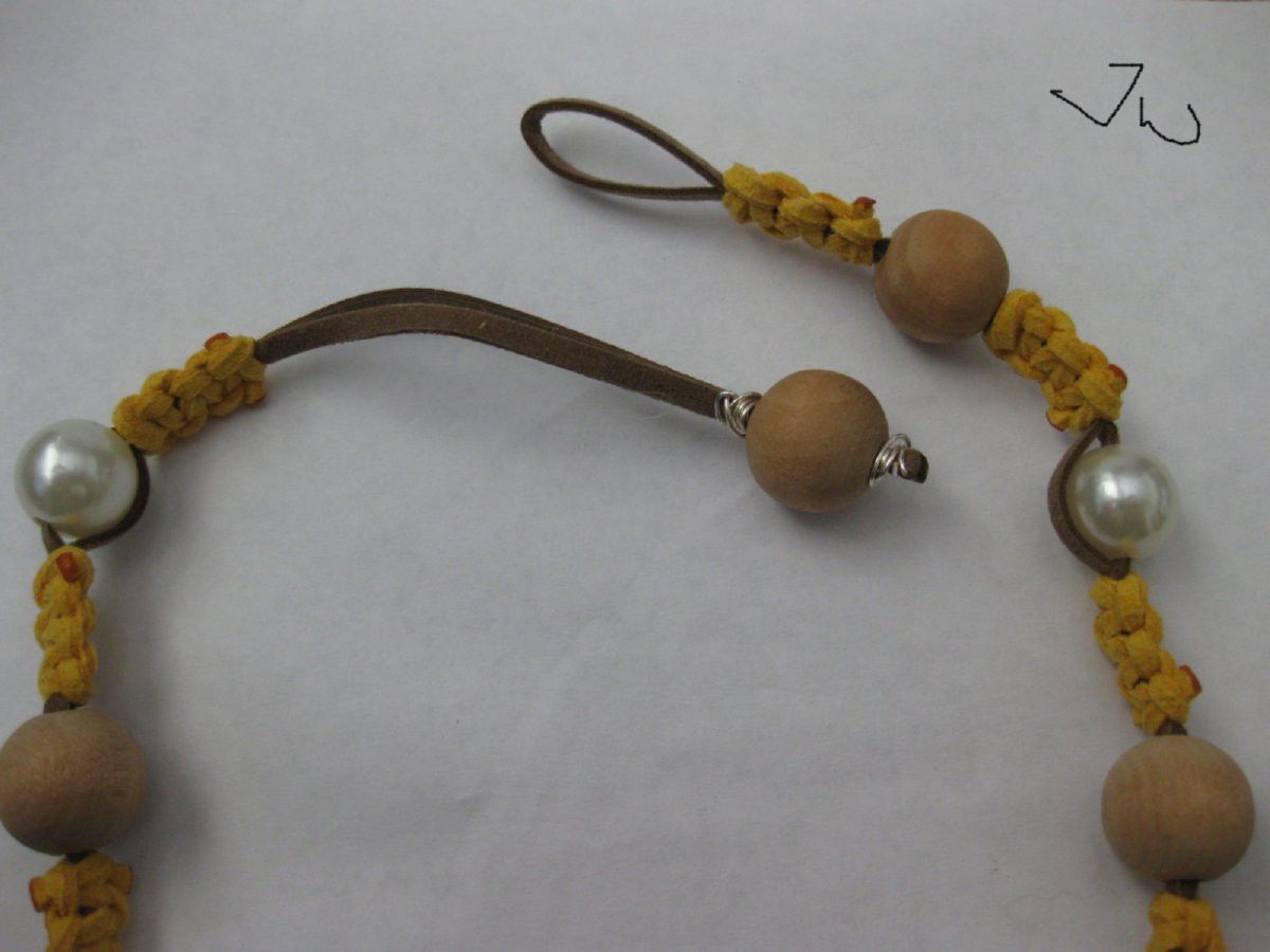 Handmade Wood Beads and Pearl Beads Leather Necklace Size ONE SIZE - 5 Thumbnail