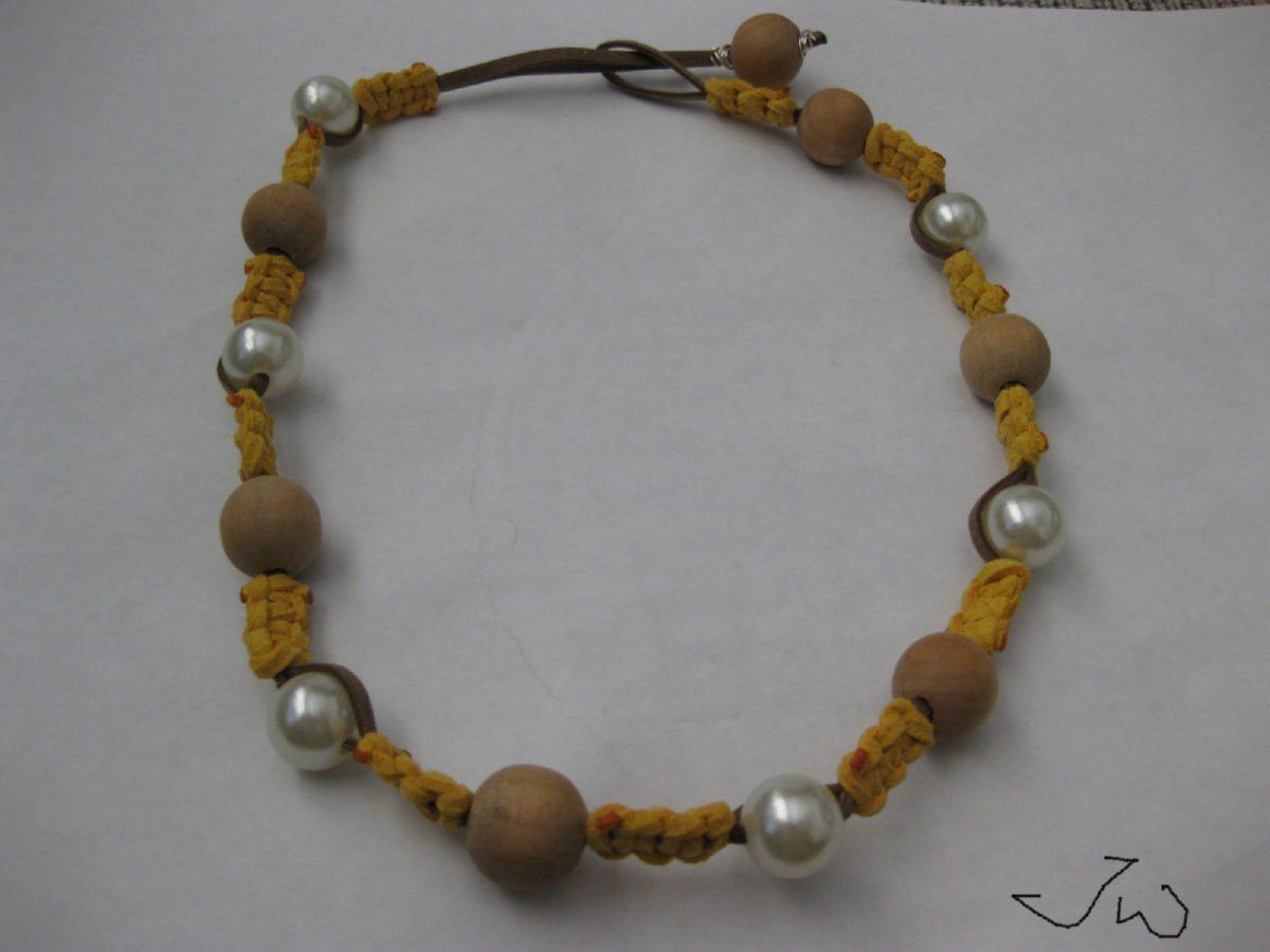 Handmade Wood Beads and Pearl Beads Leather Necklace Size ONE SIZE - 2 Thumbnail