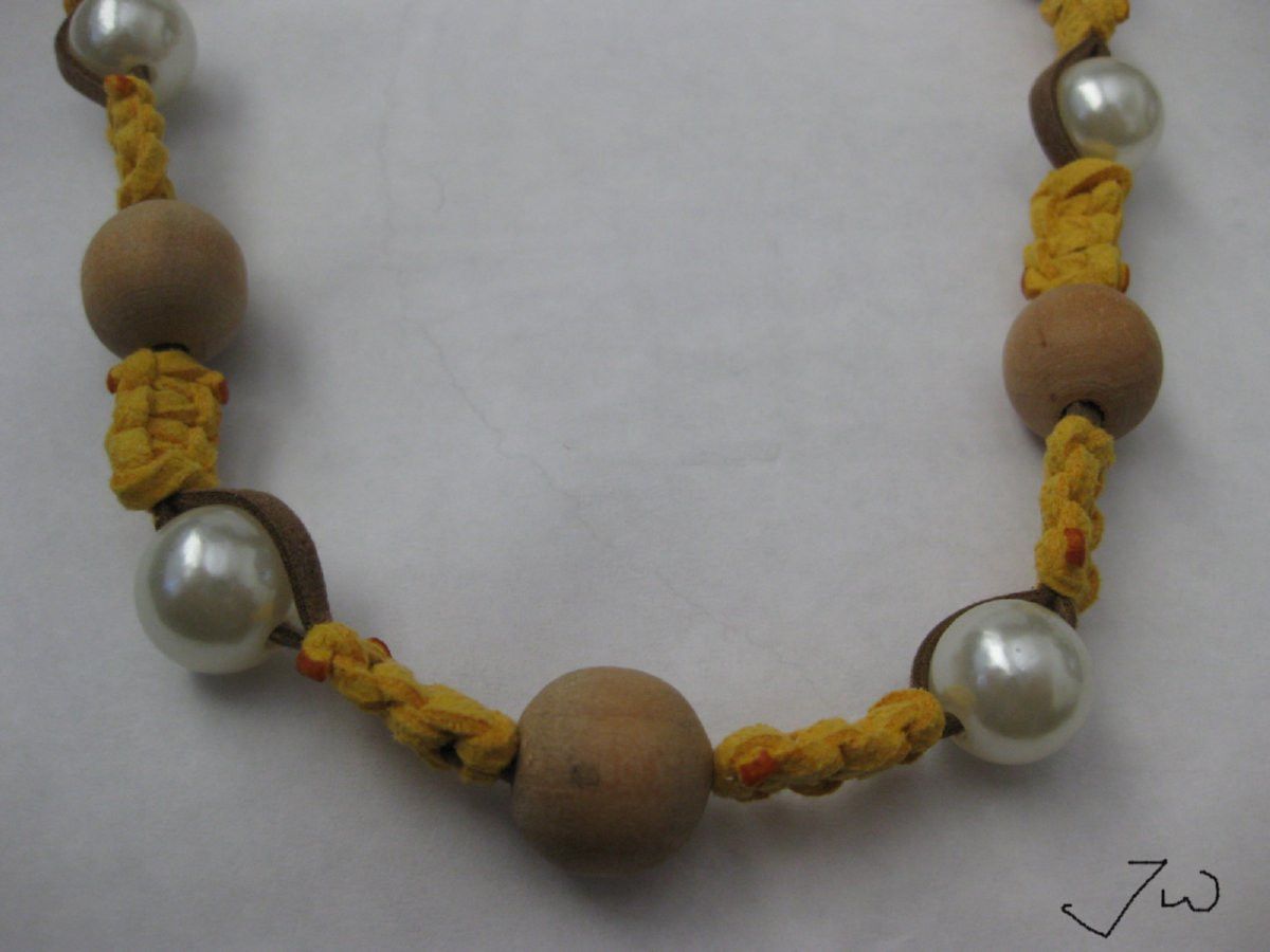 Handmade Wood Beads and Pearl Beads Leather Necklace Size ONE SIZE - 4 Thumbnail