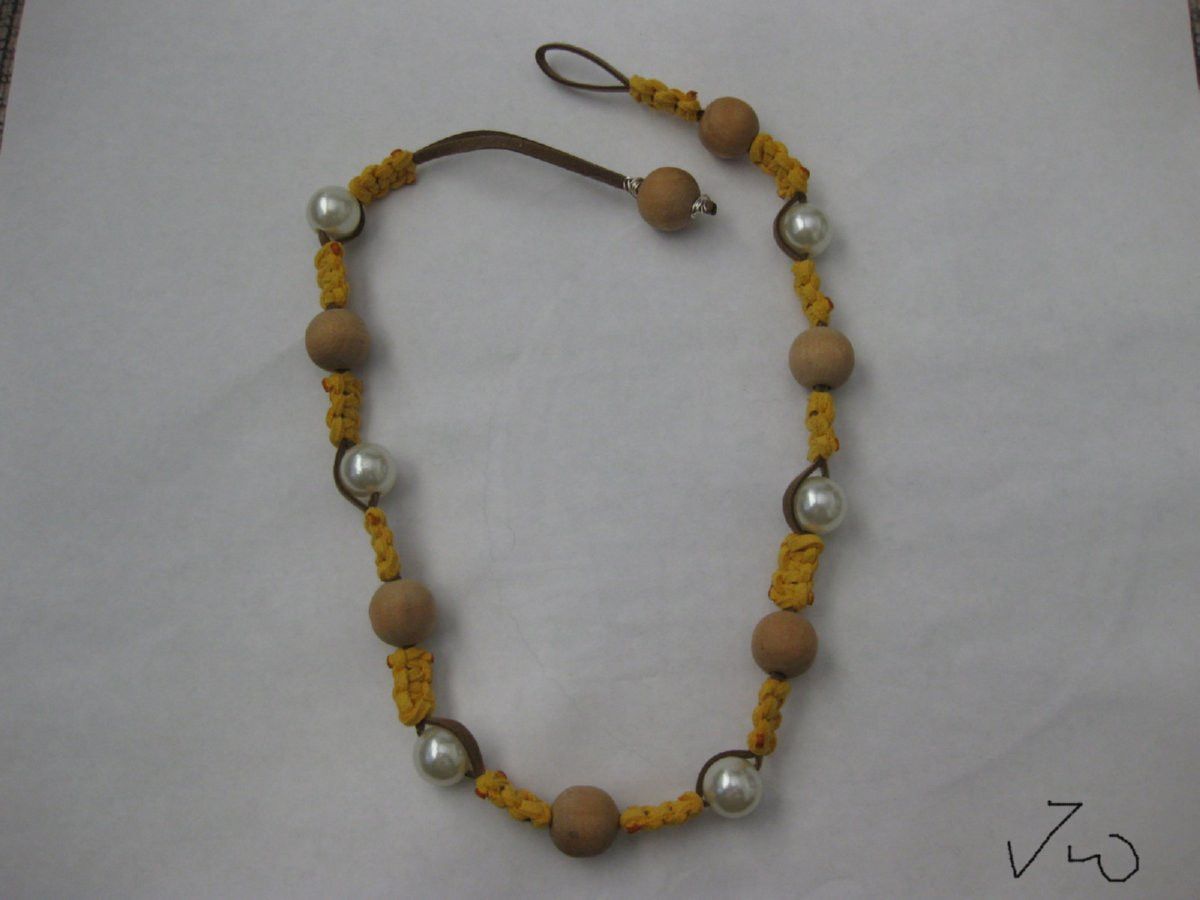 Handmade Wood Beads and Pearl Beads Leather Necklace Size ONE SIZE - 3 Thumbnail