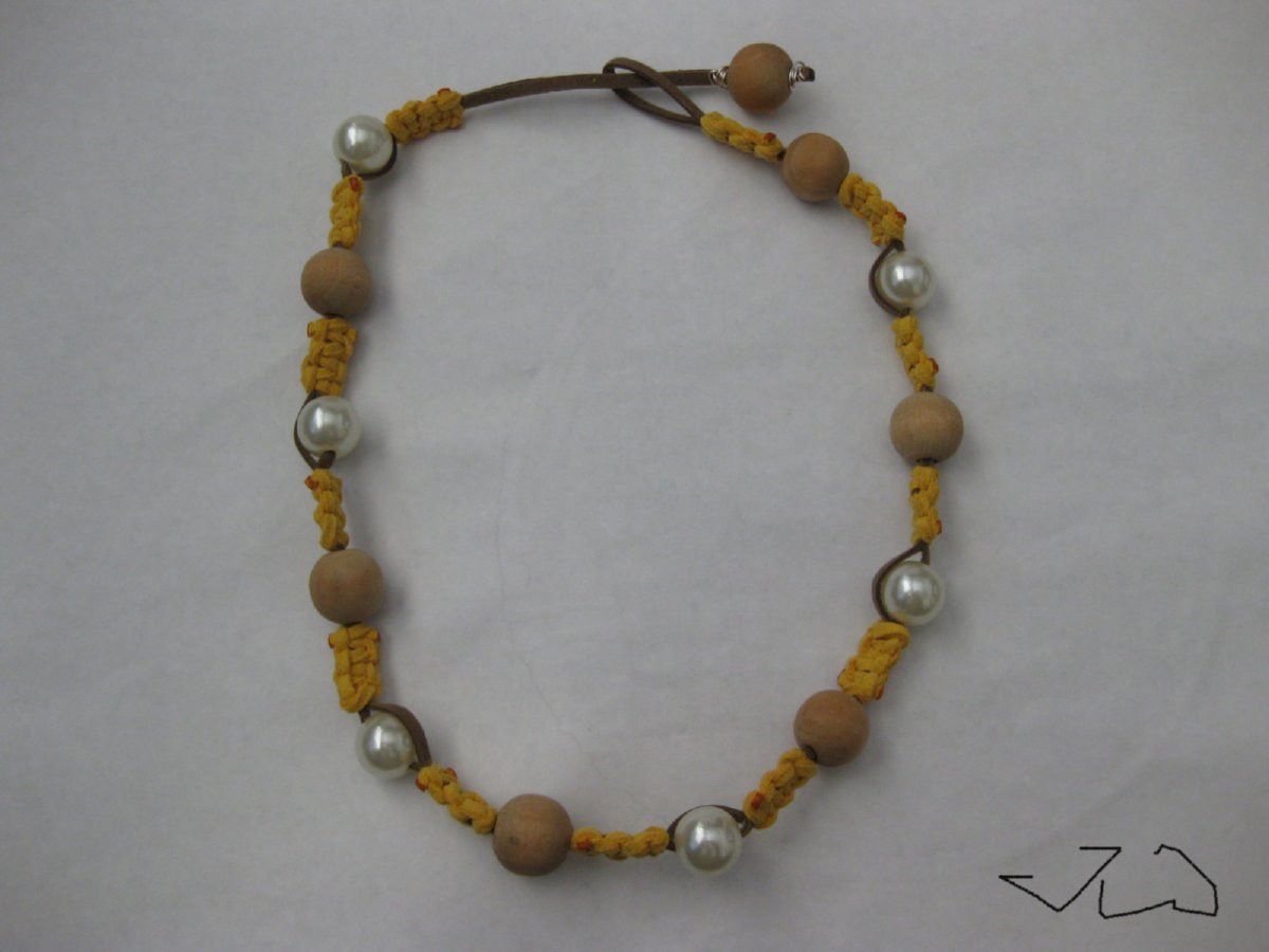 Handmade Wood Beads and Pearl Beads Leather Necklace Size ONE SIZE - 1 Thumbnail