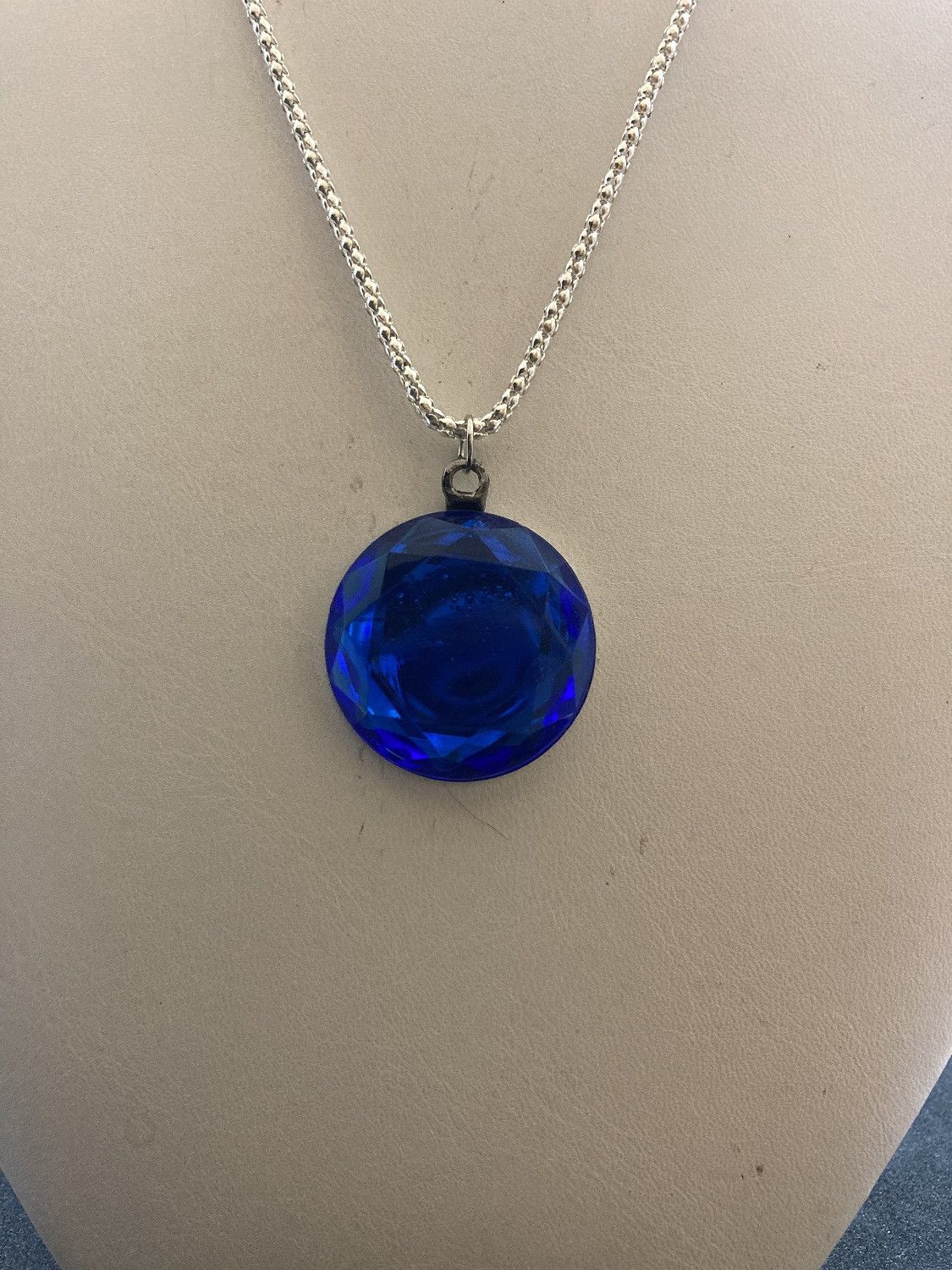 Handmade Big Blue CZ Chain Necklace Size ONE SIZE - 3 Thumbnail