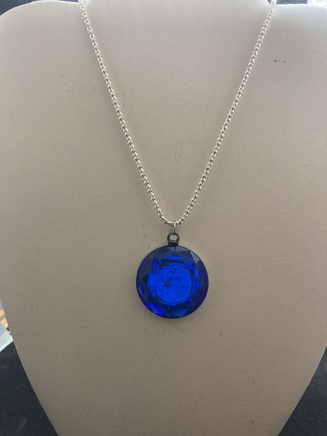 Handmade Big Blue CZ Chain Necklace Size ONE SIZE - 1 Thumbnail