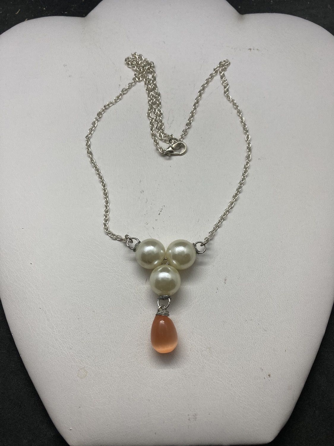 Handmade Orange cat eye Crystal necklace with pearl beads Size ONE SIZE - 4 Thumbnail