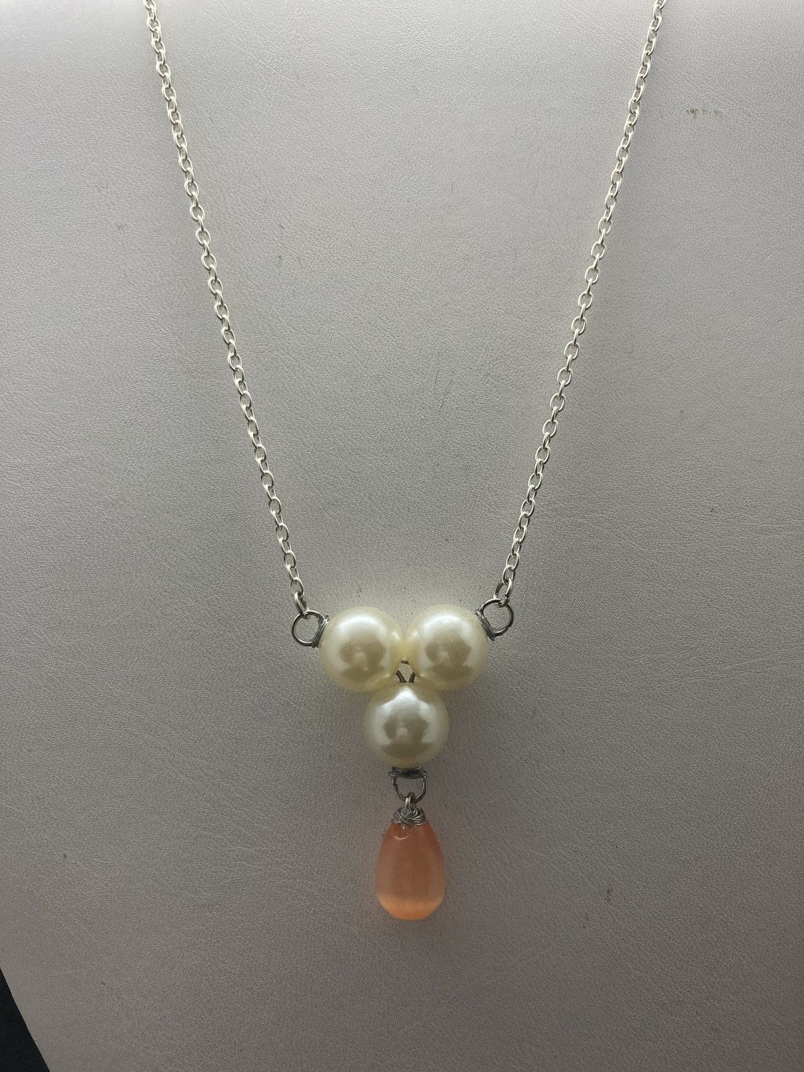 Handmade Orange cat eye Crystal necklace with pearl beads Size ONE SIZE - 1 Thumbnail