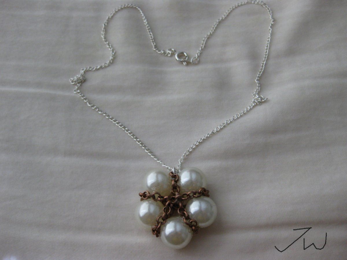 Handmade White Pearl Beads Charm Necklace with Brown chain Size ONE SIZE - 5 Thumbnail