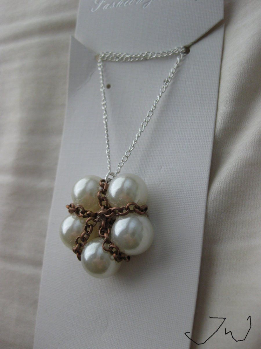 Handmade White Pearl Beads Charm Necklace with Brown chain Size ONE SIZE - 2 Thumbnail