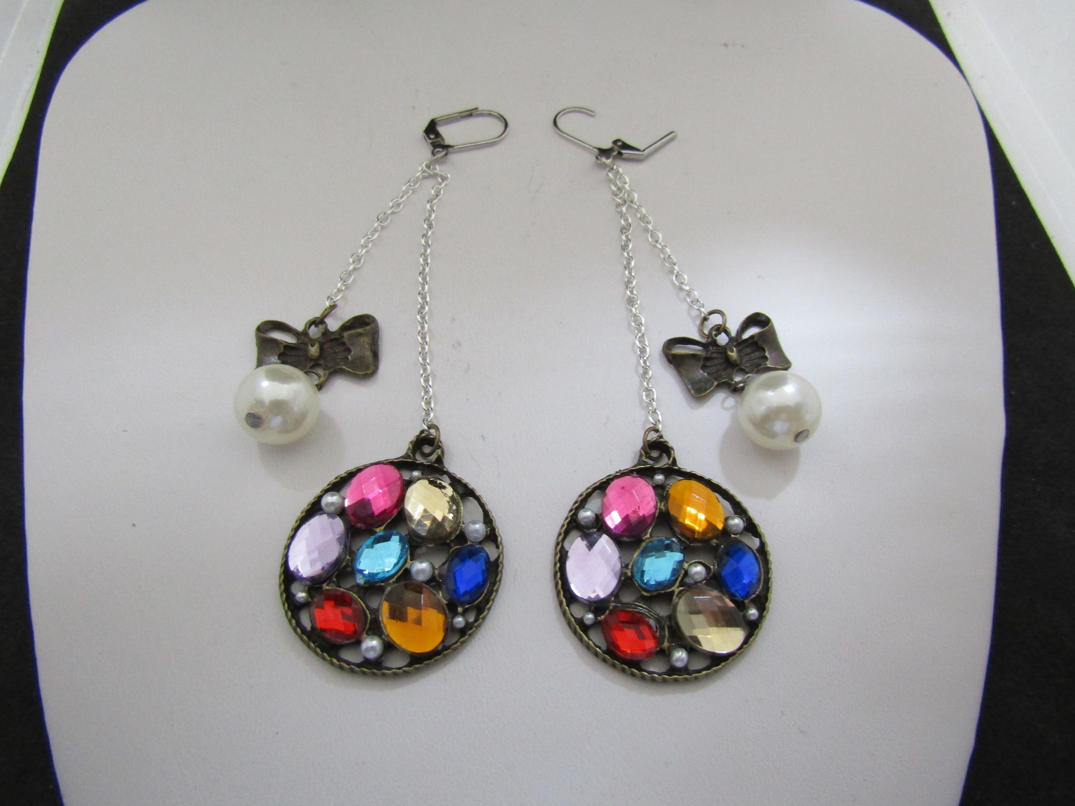 Handmade Mix Czs Leverback Hoop Earrings with Pearl Bead Size ONE SIZE - 1 Thumbnail